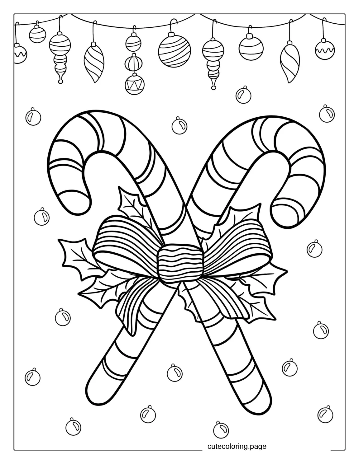 Candy Cane And Christmas Ornaments To Color coloring page