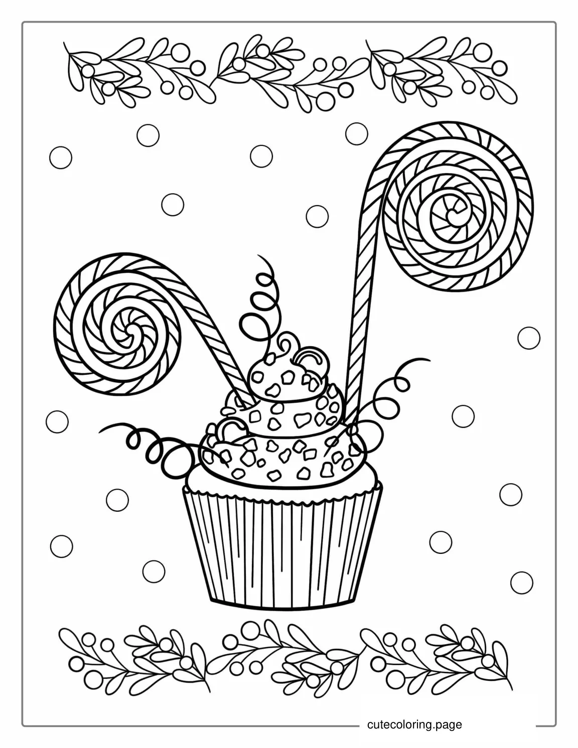 Candy Cane In a Cupcake To Color coloring page