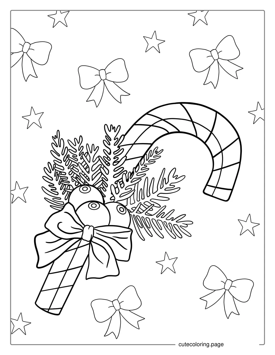 Candy Cane With Mistletoe Coloring Sheet coloring page