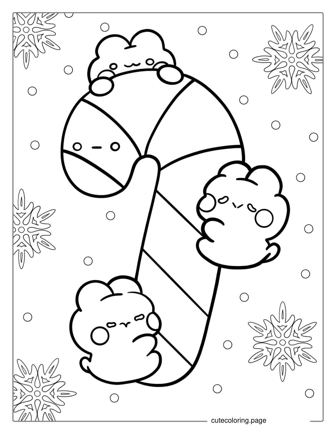 Cute Kawaii Candy Cane Coloring Sheet coloring page