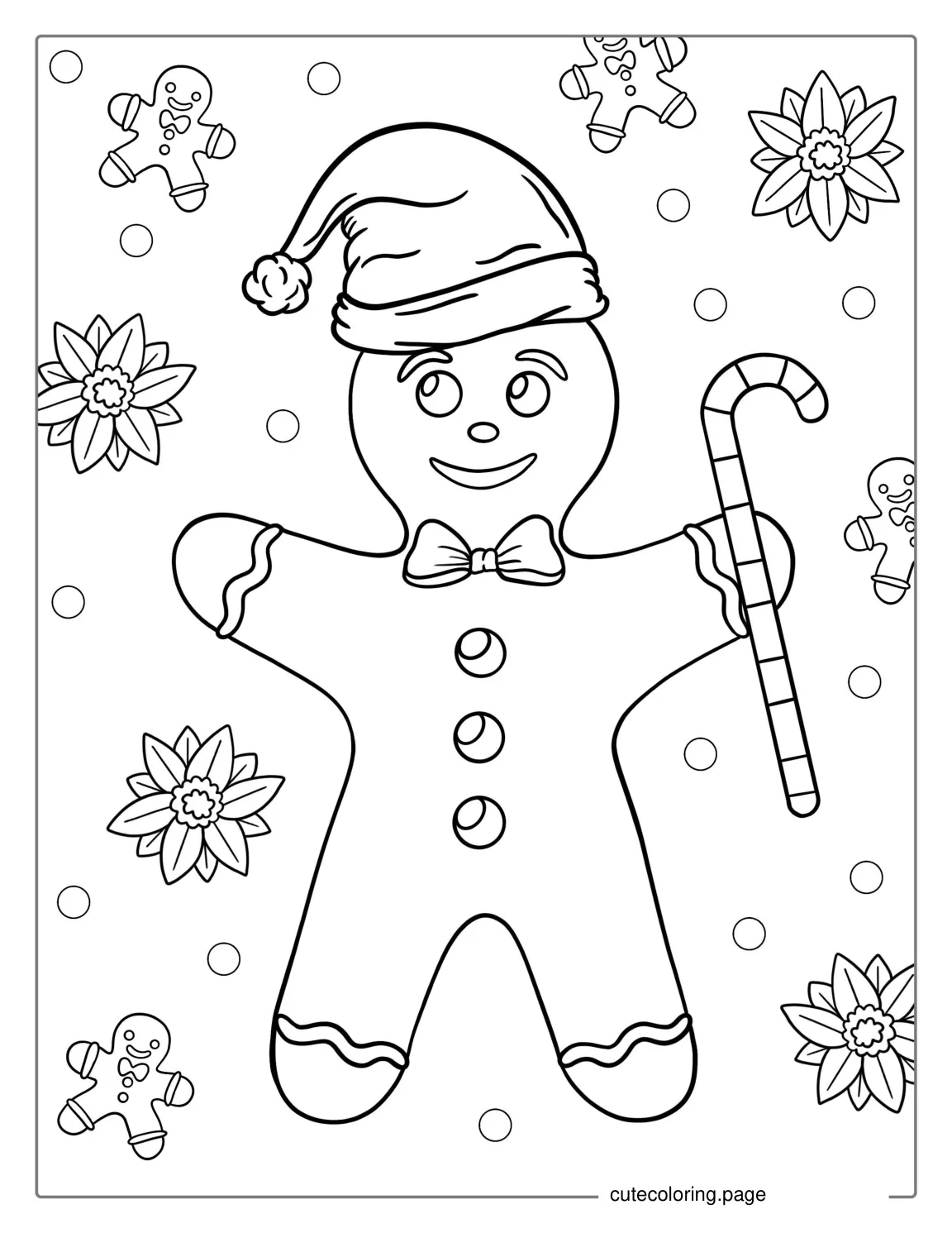 Gingerbread Man Holding Candy Cane Coloring Page coloring page