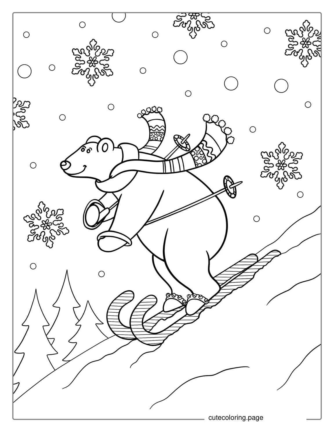 Polar Beer Riding Candy Cane Skis coloring page