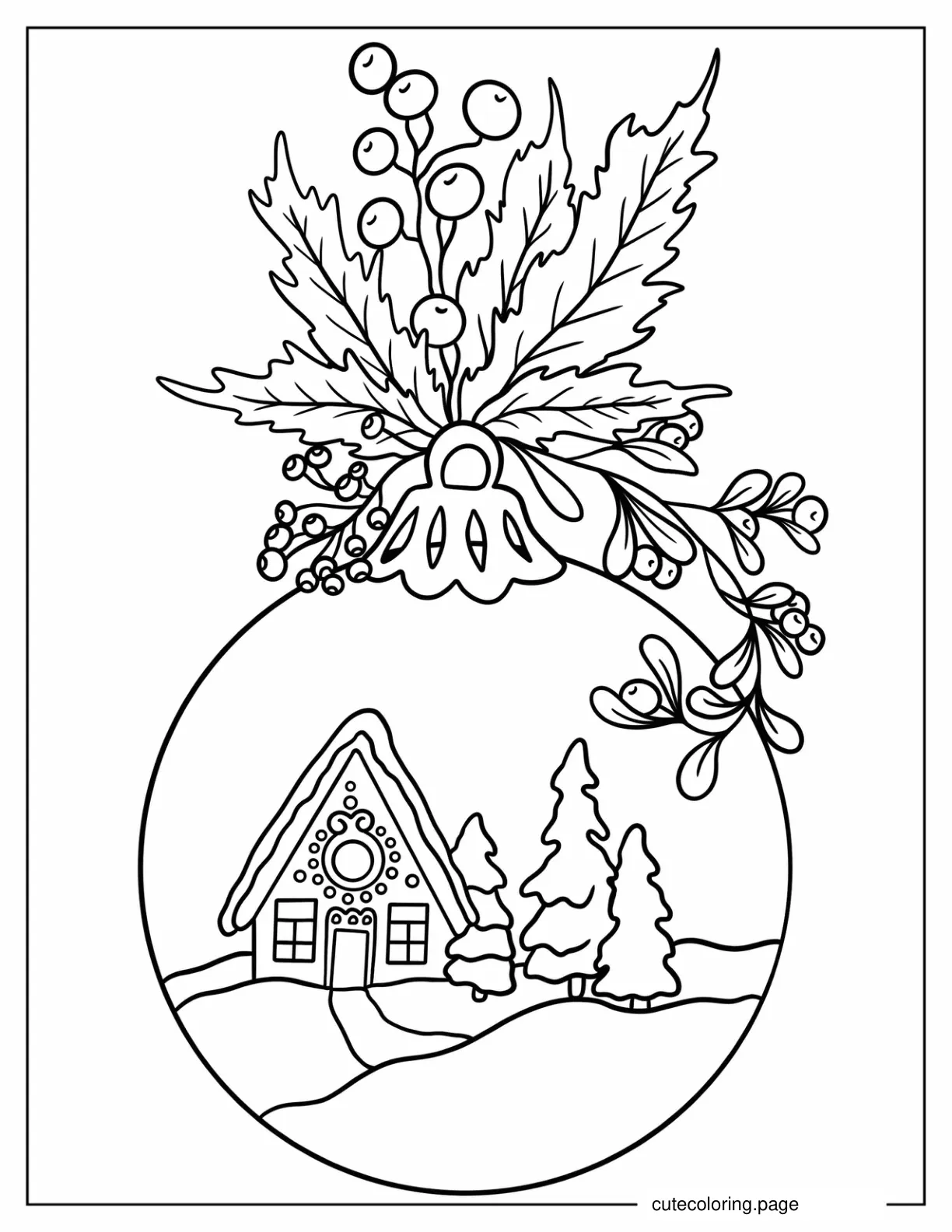 Christmas Bauble With Gingerbread House Insite Coloring Sheet For Adults coloring page