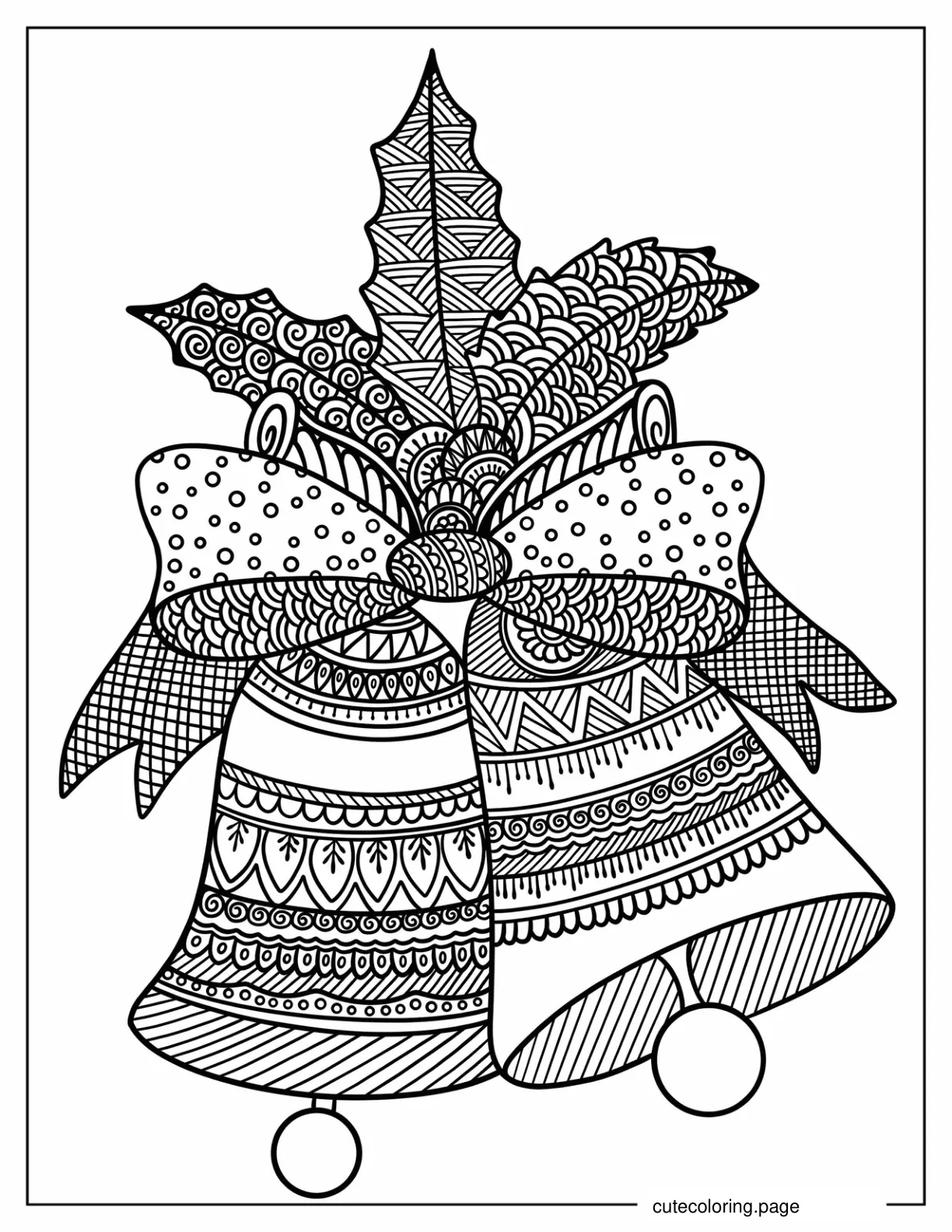 Christmas Bells With Bow Mandala Coloring Page For Adults coloring page