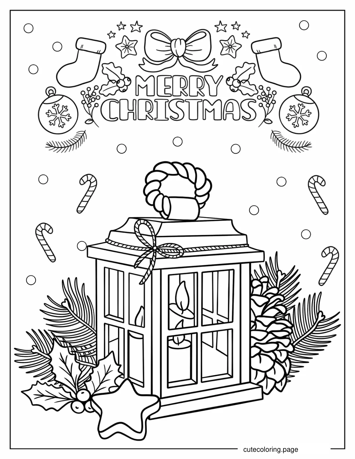 Christmas Lantern With Candy Canes In Background coloring page