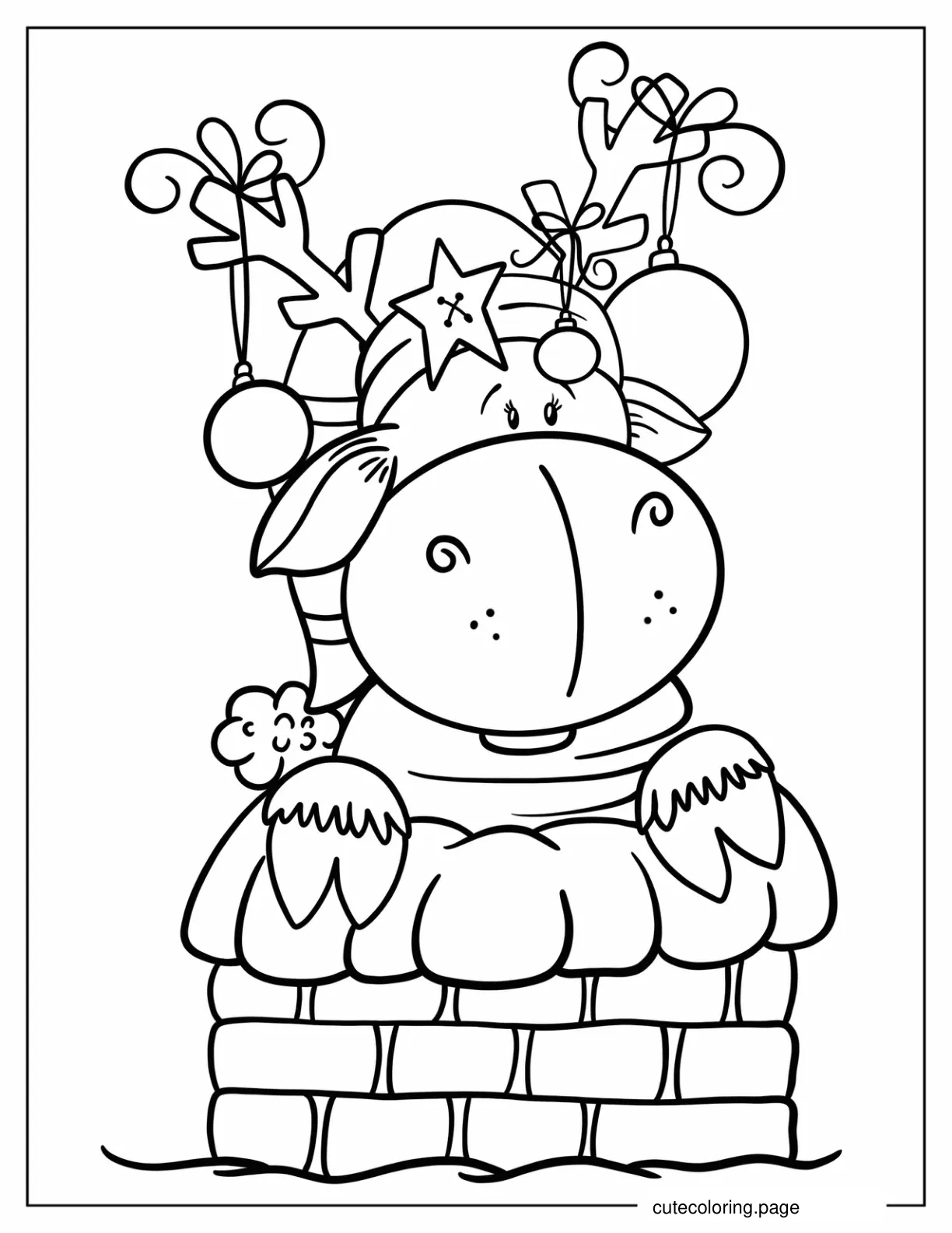 Cute Reindeer With Christmas Baubles And Santa Hat coloring page