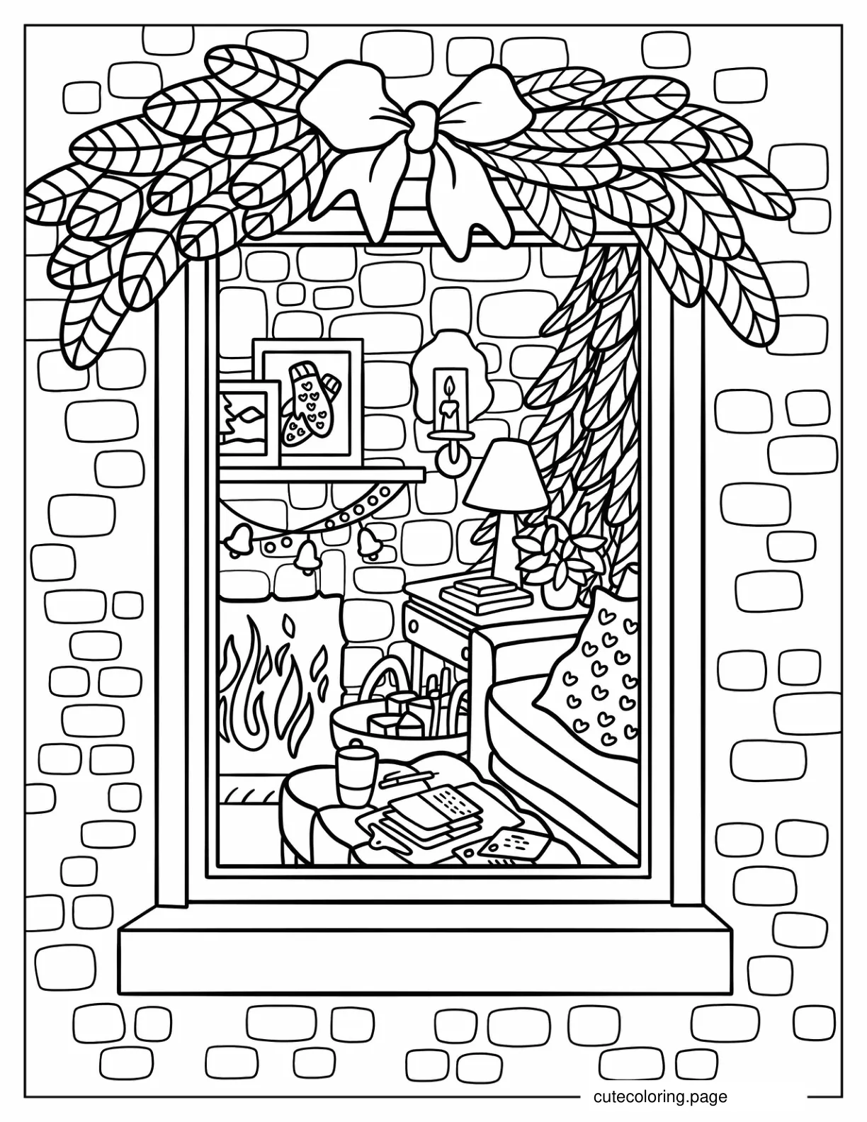 Window Looking Into Living Room With Christmas Decors Coloring Sheet coloring page