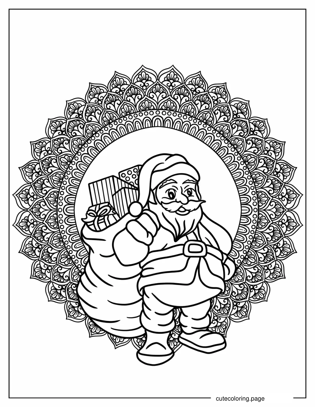 Chibi Santa Claus Mandala Coloring Page coloring page