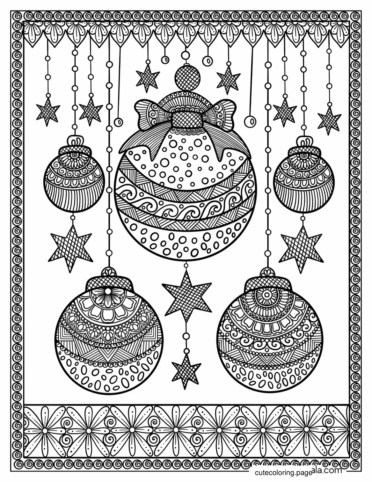 Christmas Baubles And Stars Mandala Coloring Sheet coloring page