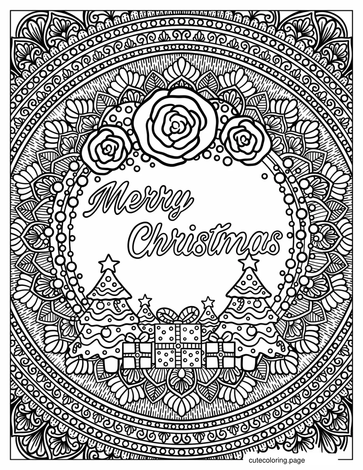 Full Page Merry Christmas Mandala Coloring Sheet coloring page