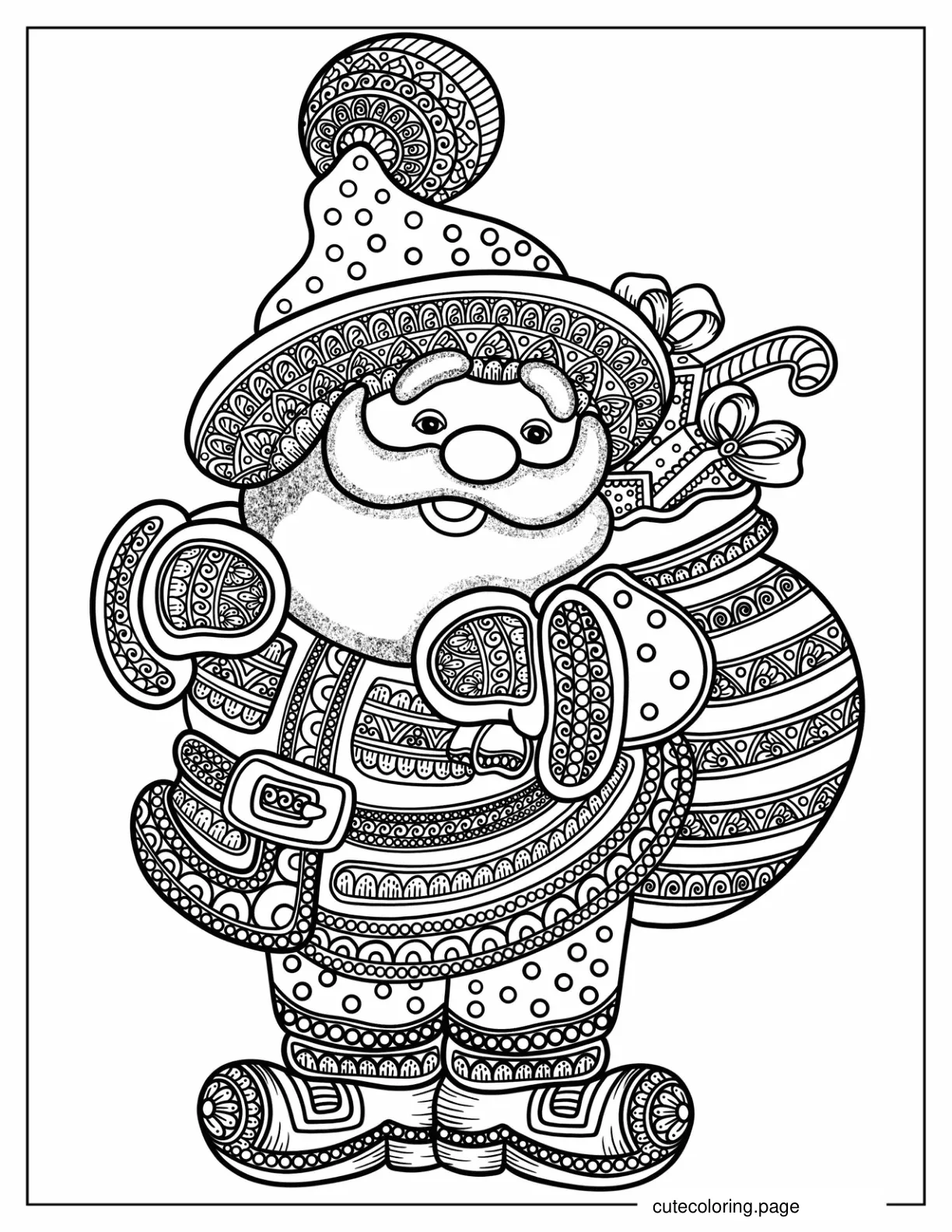 Intricate Santa Claus With Presents Christmas Mandala For Adults coloring page