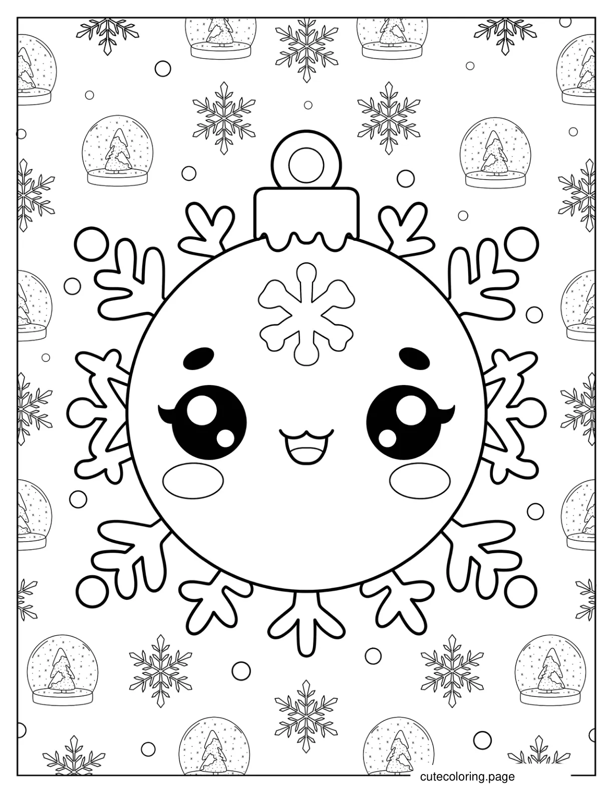 Cartoon Christmas Bauble With Snowflakes Ornament Coloring Sheet For Preschoolers coloring page