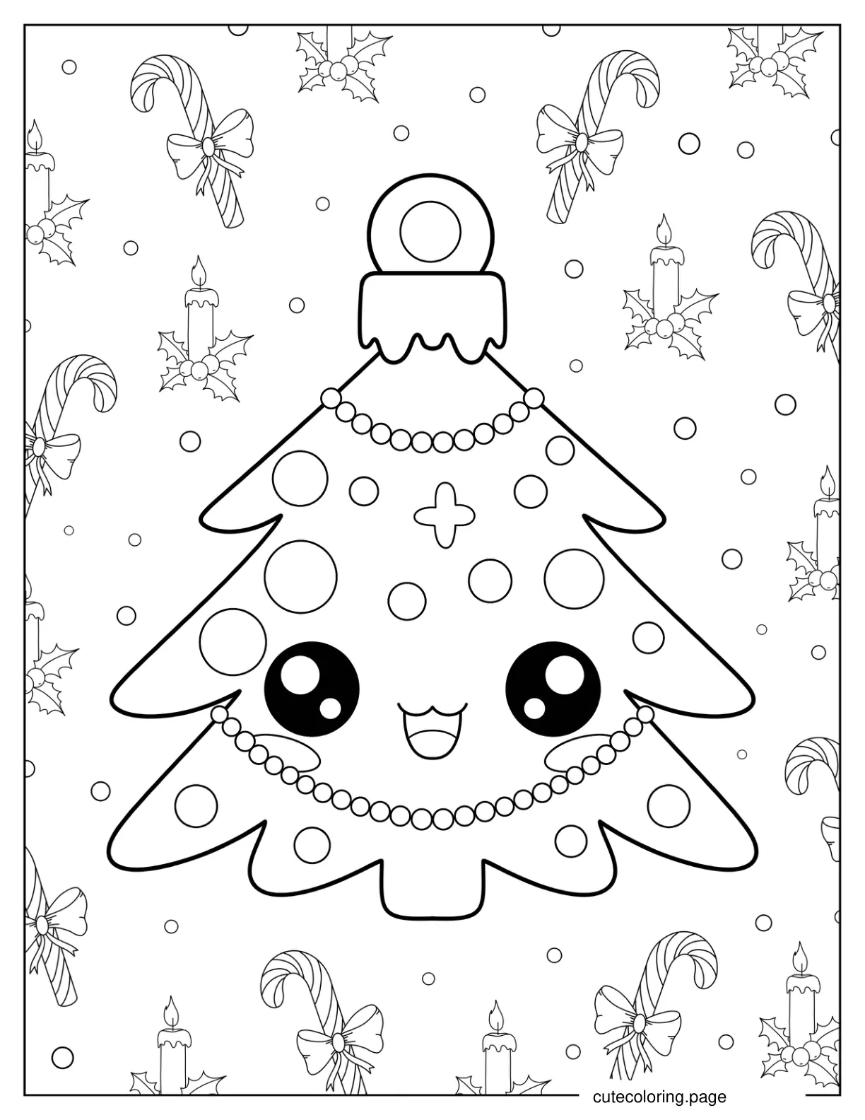 Cartoon Christmas Tree Ornament Coloring Sheet coloring page