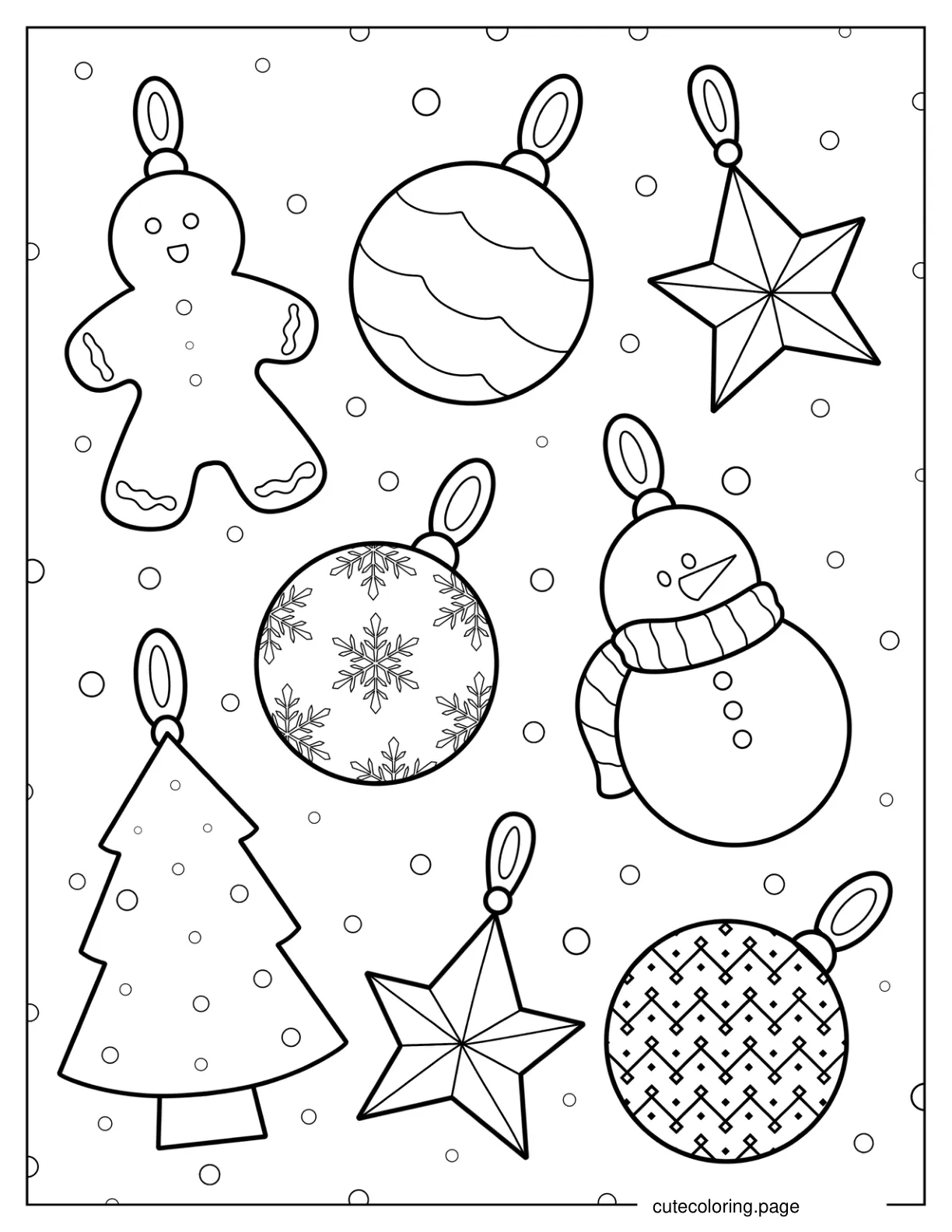 Cute Christmas Ornaments With Snowflakes Coloring Page coloring page