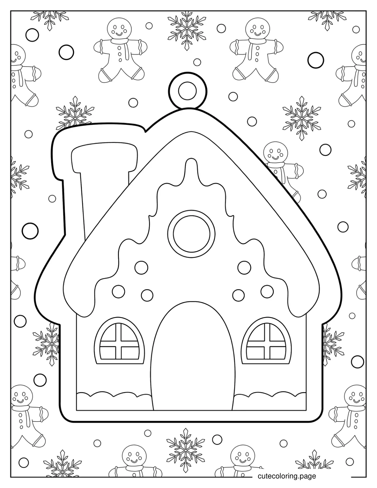 Easy Gingerbread House Ornament Coloring Page For Kids coloring page