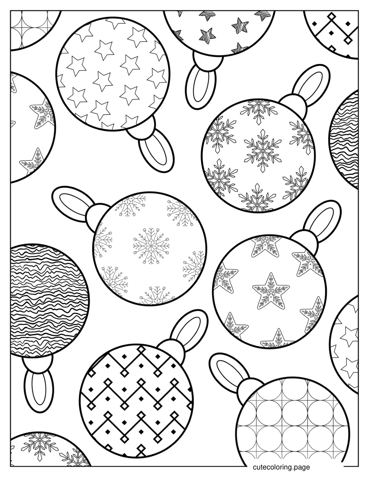 Full Page Realistic Christmas Baubles coloring page