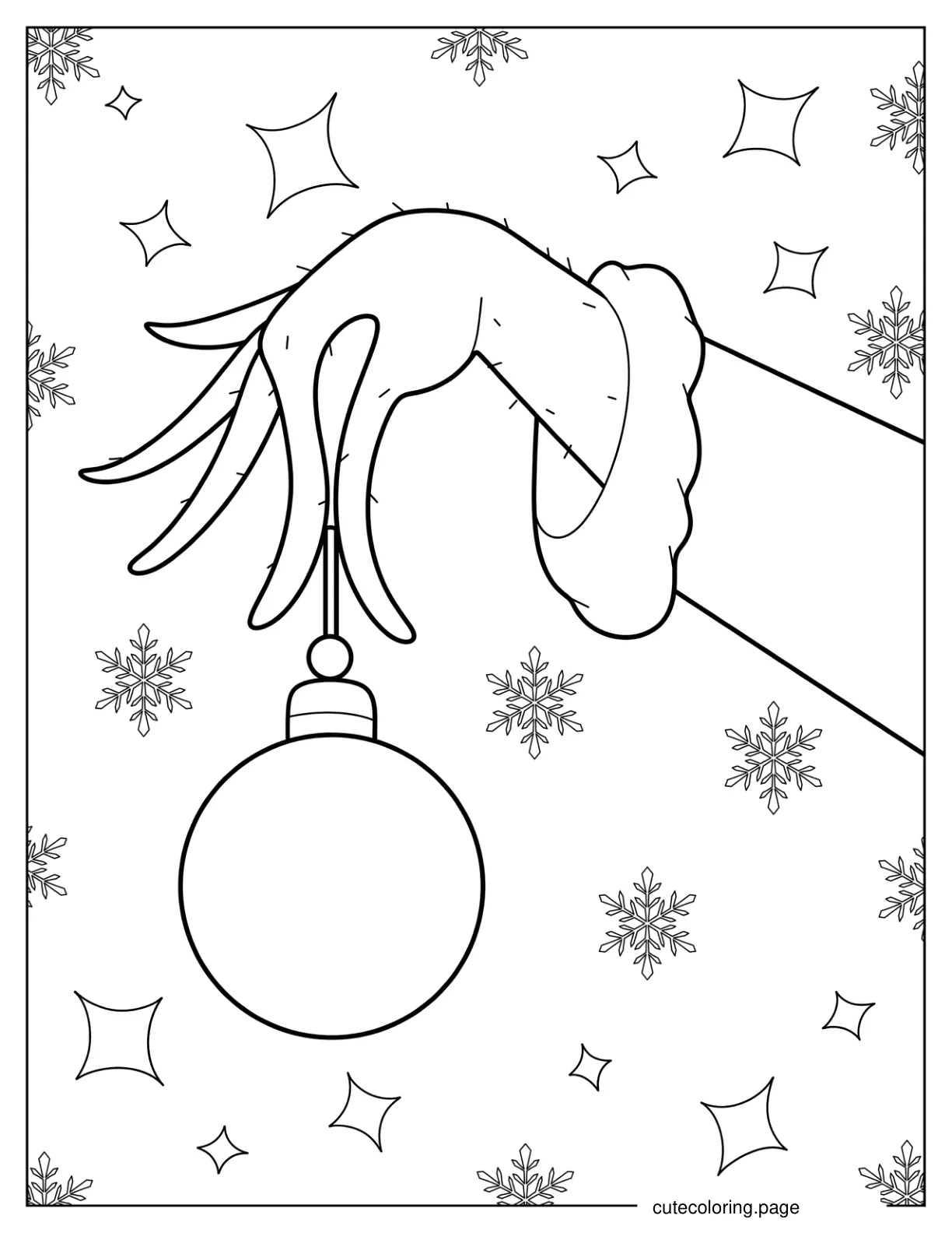 Grinch Holding Christmas Bauble Coloring Page For Kids coloring page