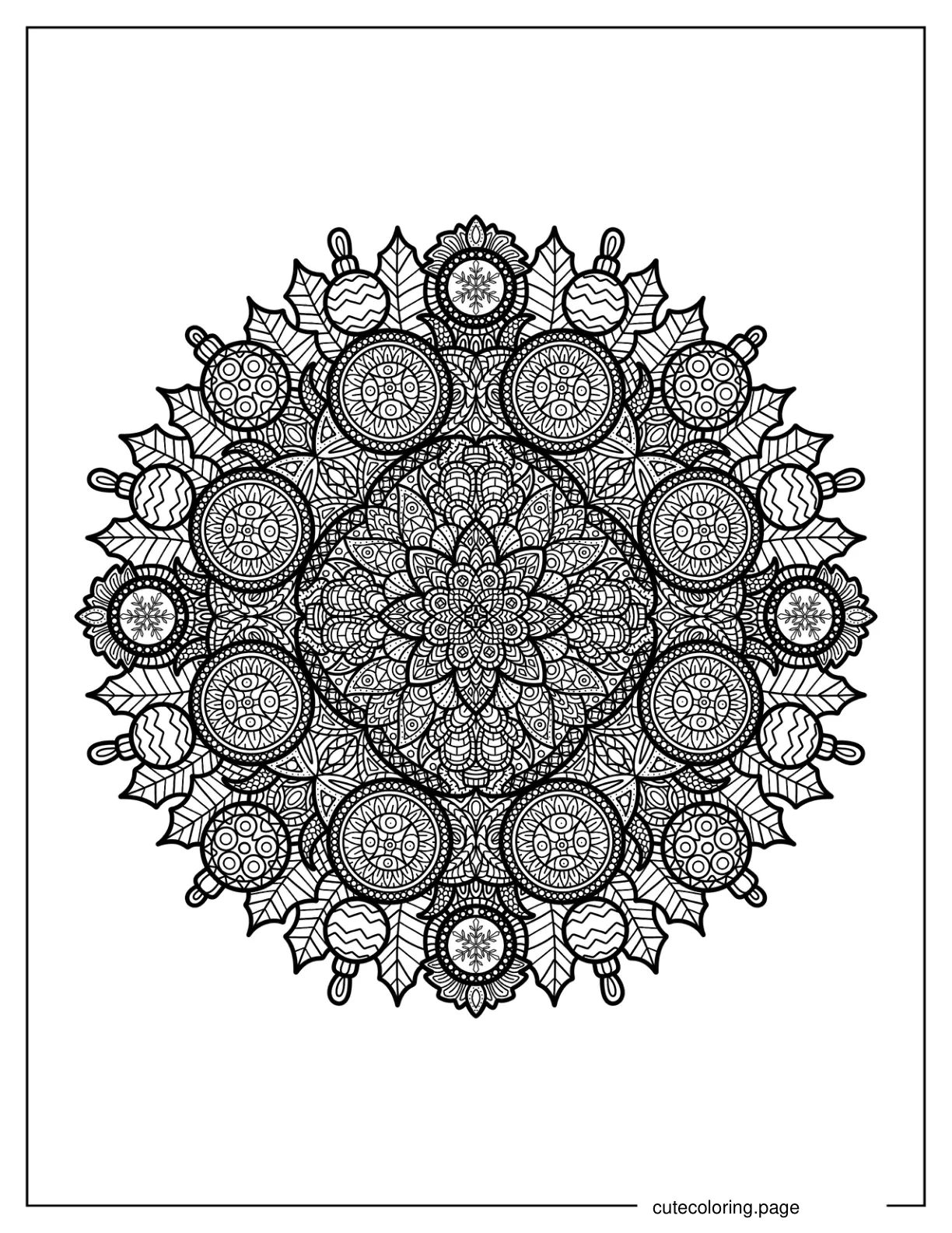 Intricate Christmas Ornaments Mandala Coloring Sheet coloring page