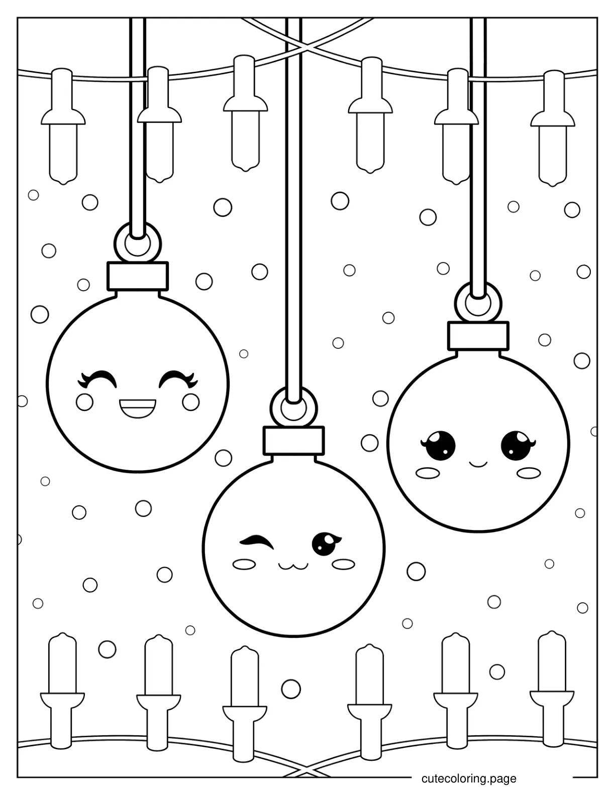 Kawaii Christmas Bulbs Coloring Sheet For Preschoolers coloring page