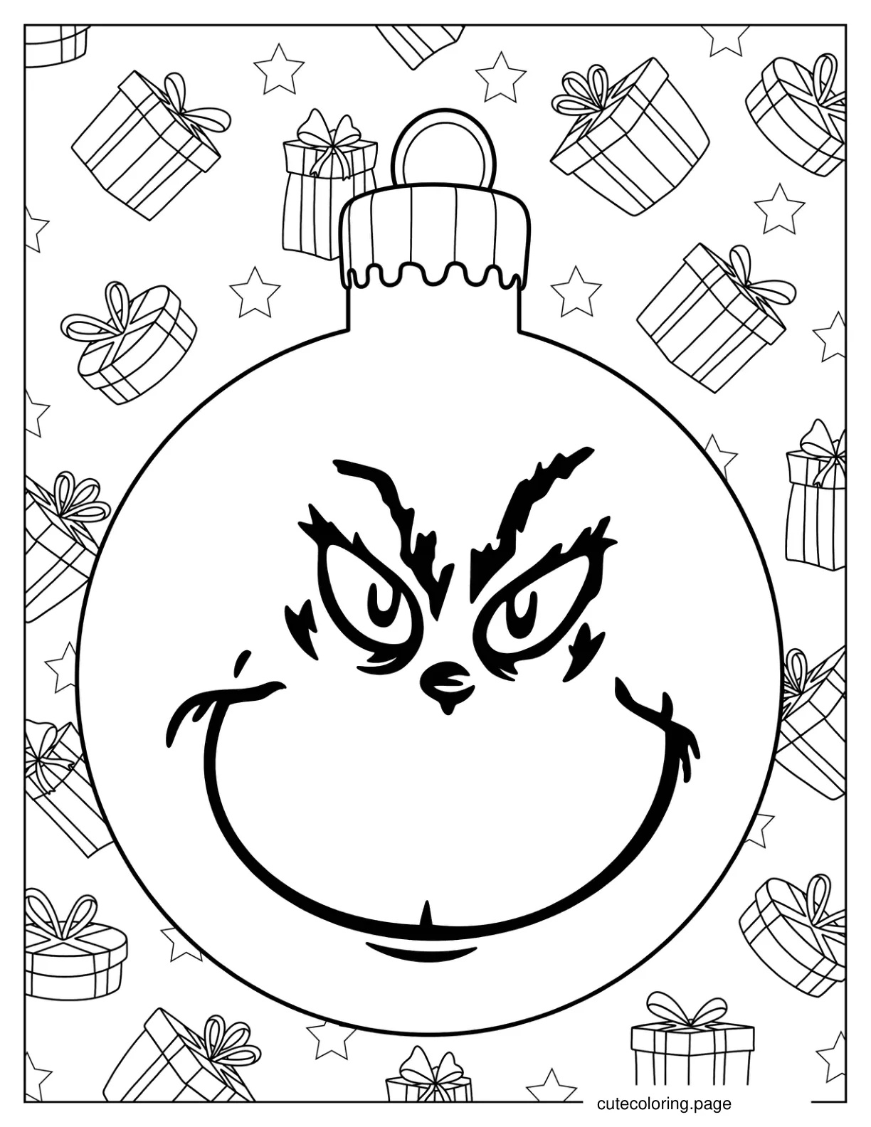 Simple Grinch Christmas Bauble Ornament Coloring Page coloring page