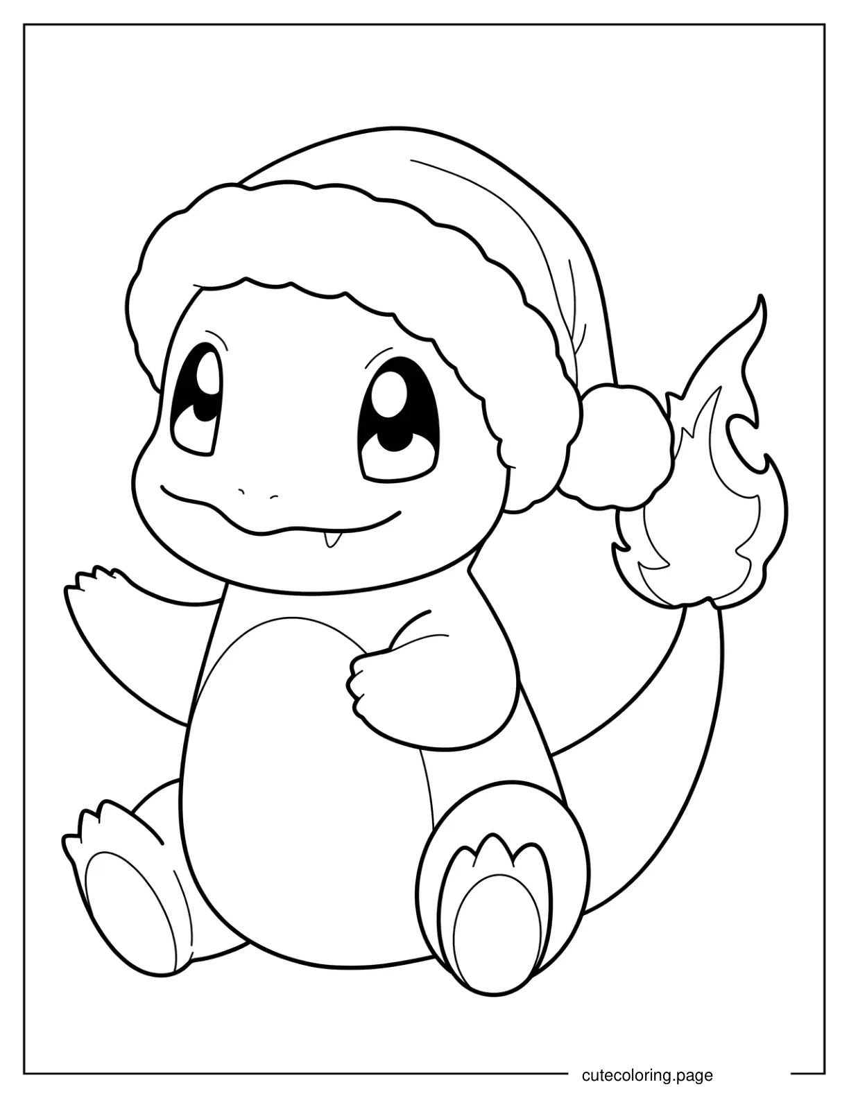 Cute Charmander In Santa Hat Coloring Page For Preschoolers coloring page