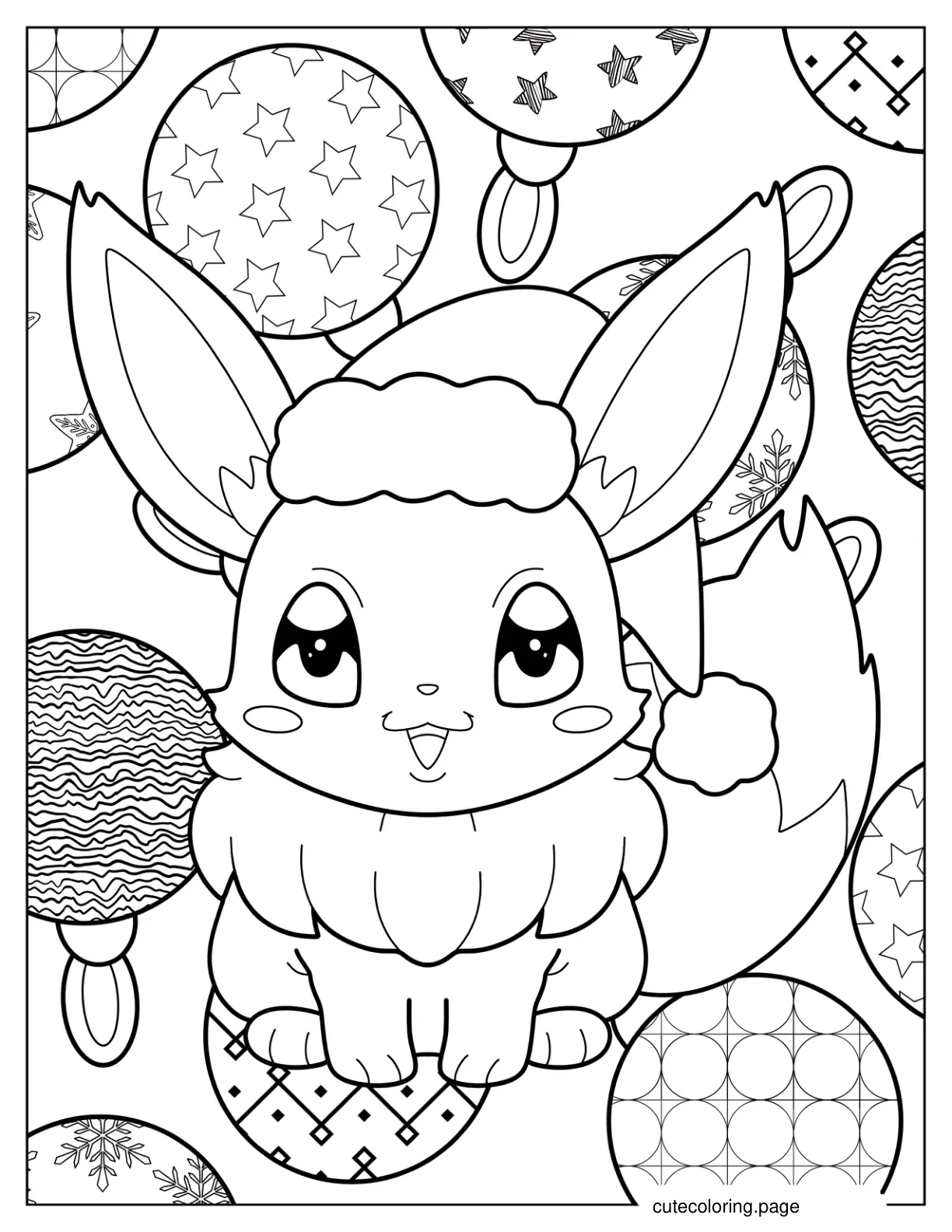 Cute Eevee With Baubles In The Background Pokemon Christmas Coloring Sheet coloring page