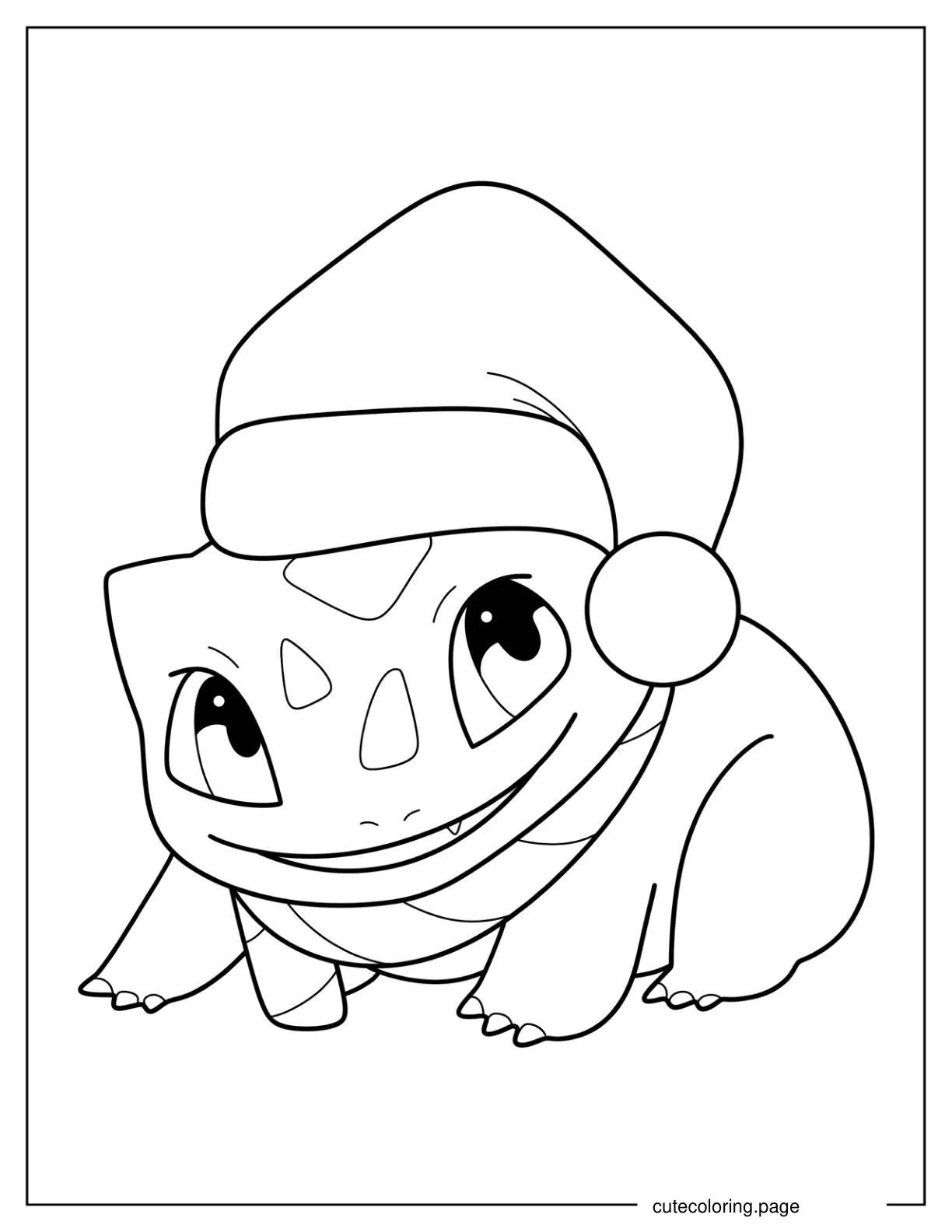 Easy Bulbasaur Wearing Santa Hat Pokemon Christmas Coloring Sheet coloring page