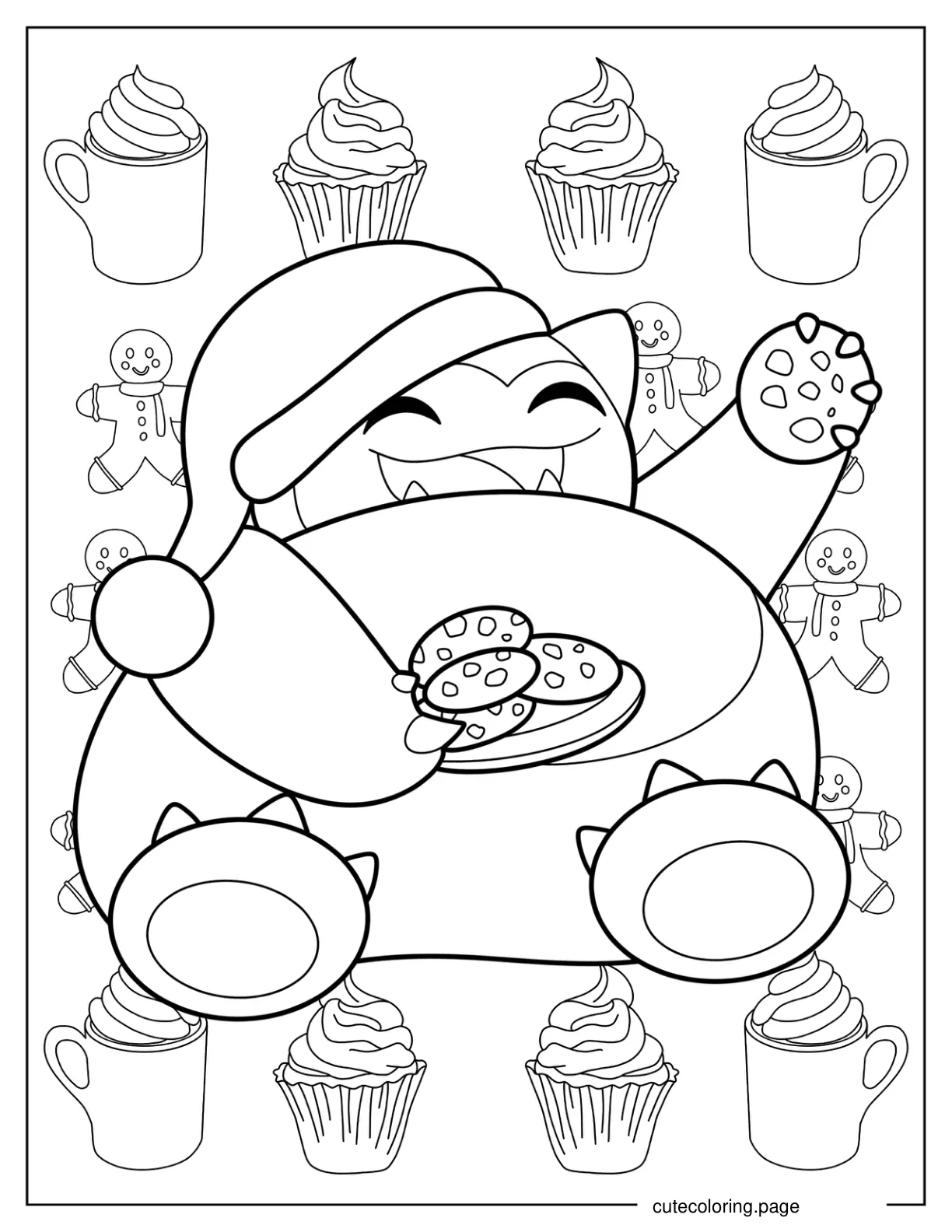 Happy Snorlax Eating Christmas Cookies Coloring Page coloring page