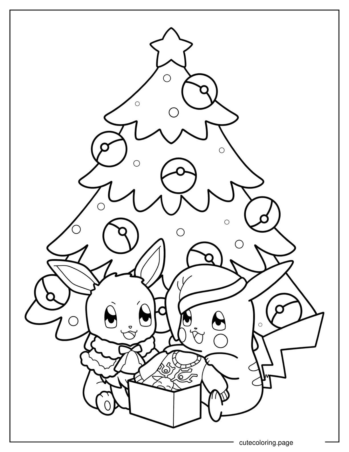 Pokemon Christmas Eevee And Pikachu Opening Presents coloring page