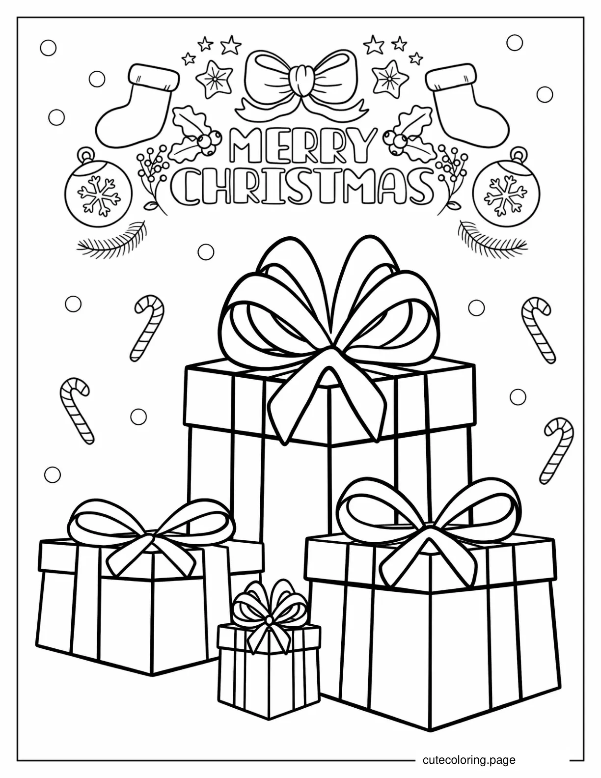 Beautifully Wrapped Christmas Presents coloring page