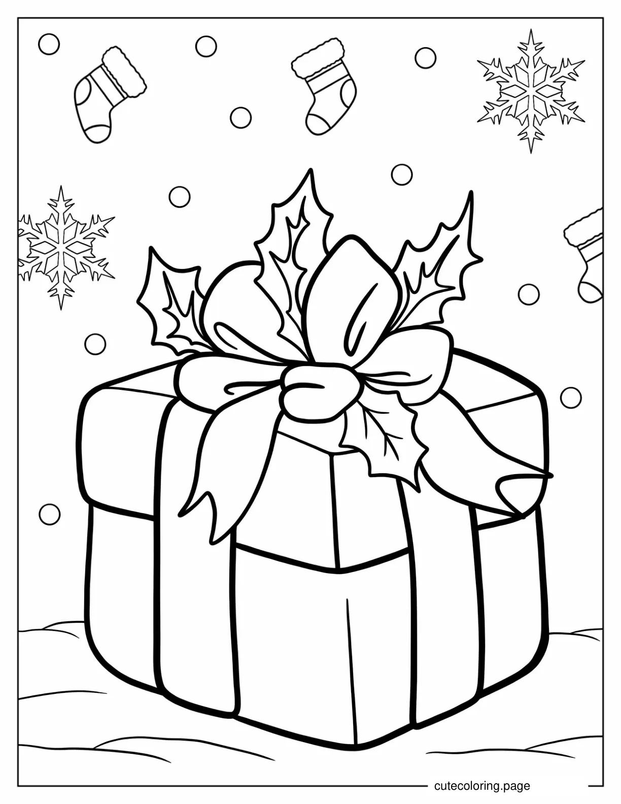 Bulging Christmas Present To Color With Mistletoe coloring page