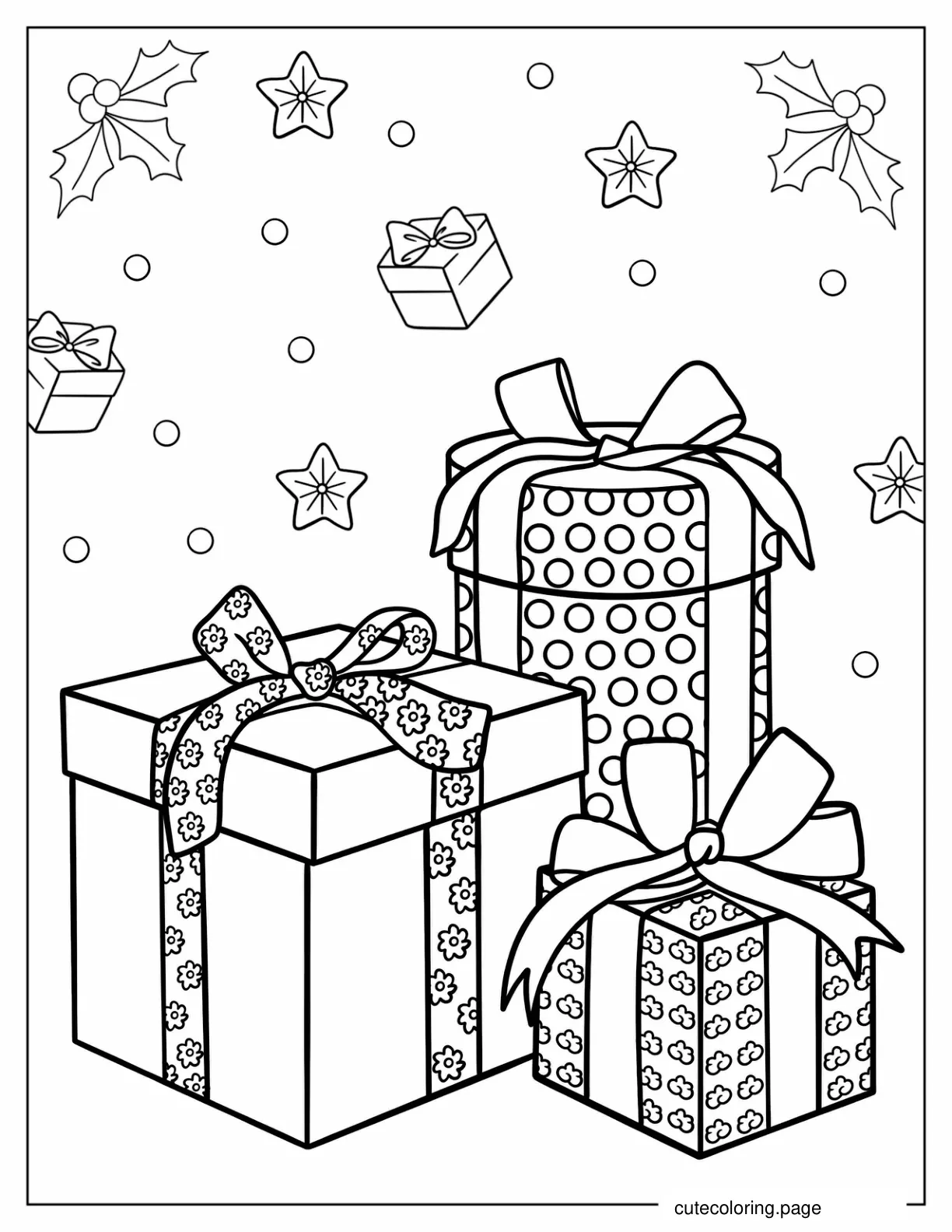 Christmas Presents With Large Bows coloring page