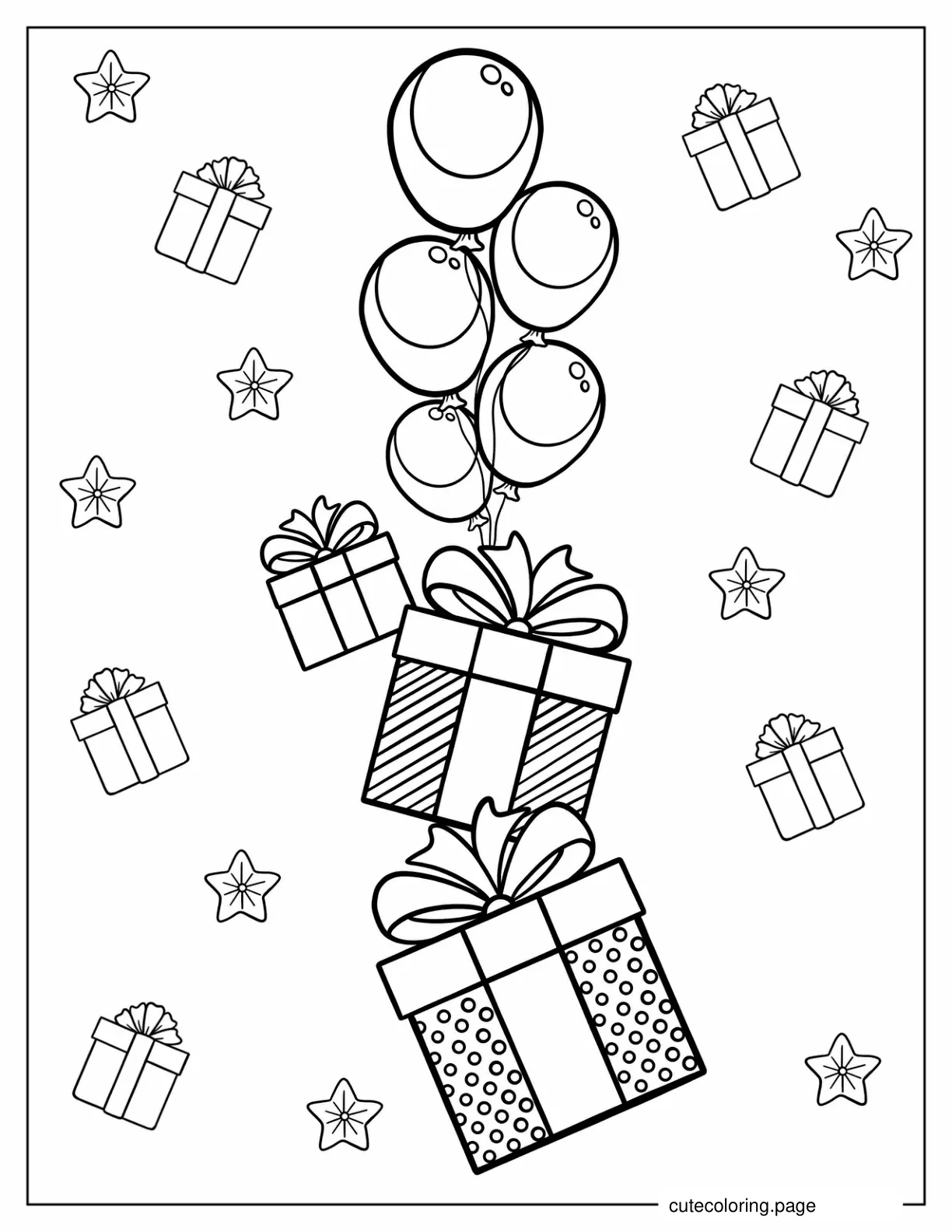 Coloring Pages Of Balloons And Presents coloring page