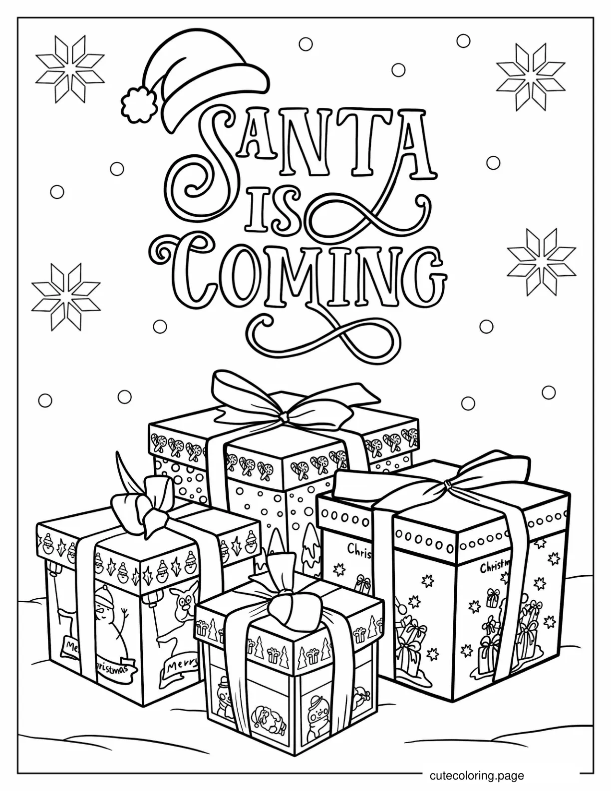 Detailed Assorted Presents With Christmas Themes coloring page