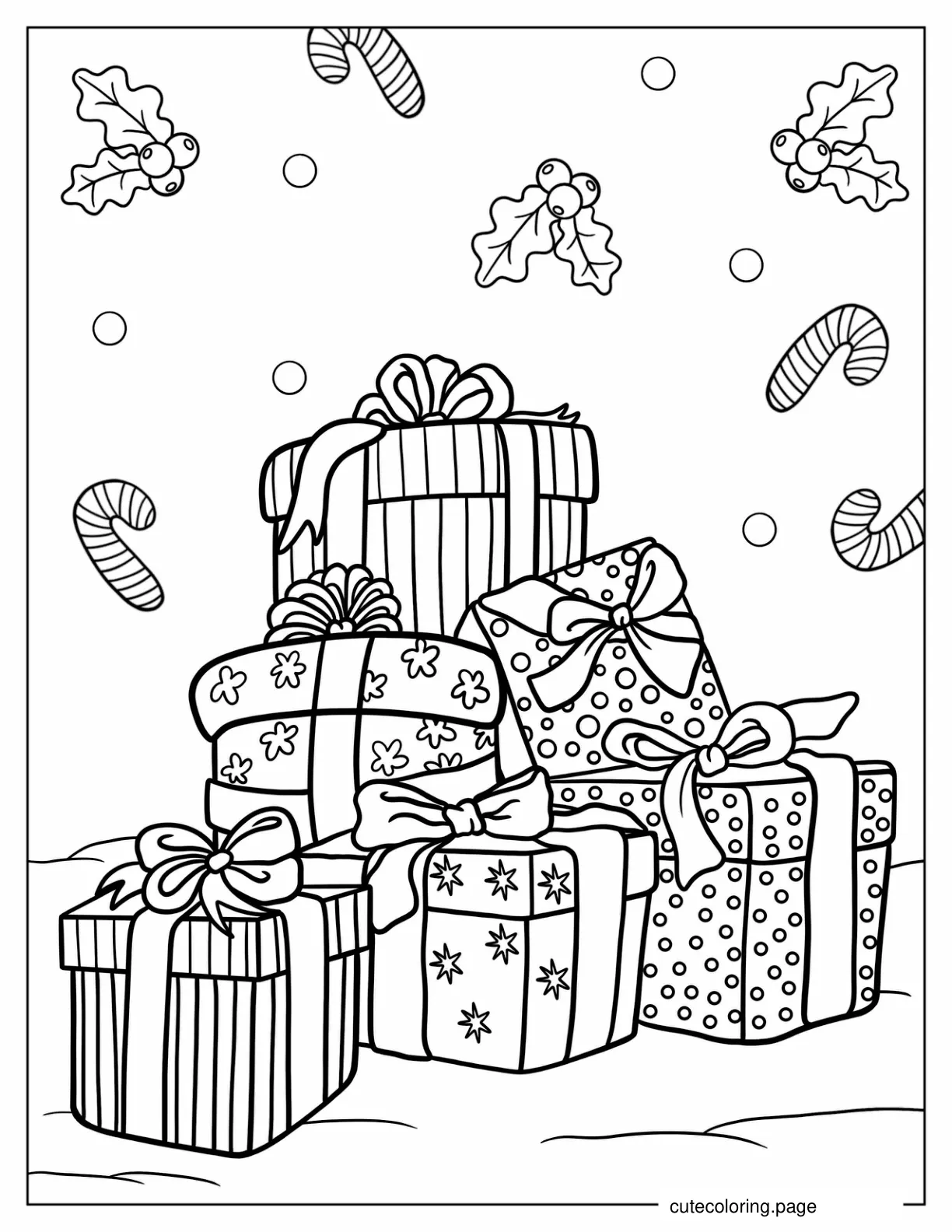 Detailed Christmas Presents With Candy Canes To Color coloring page