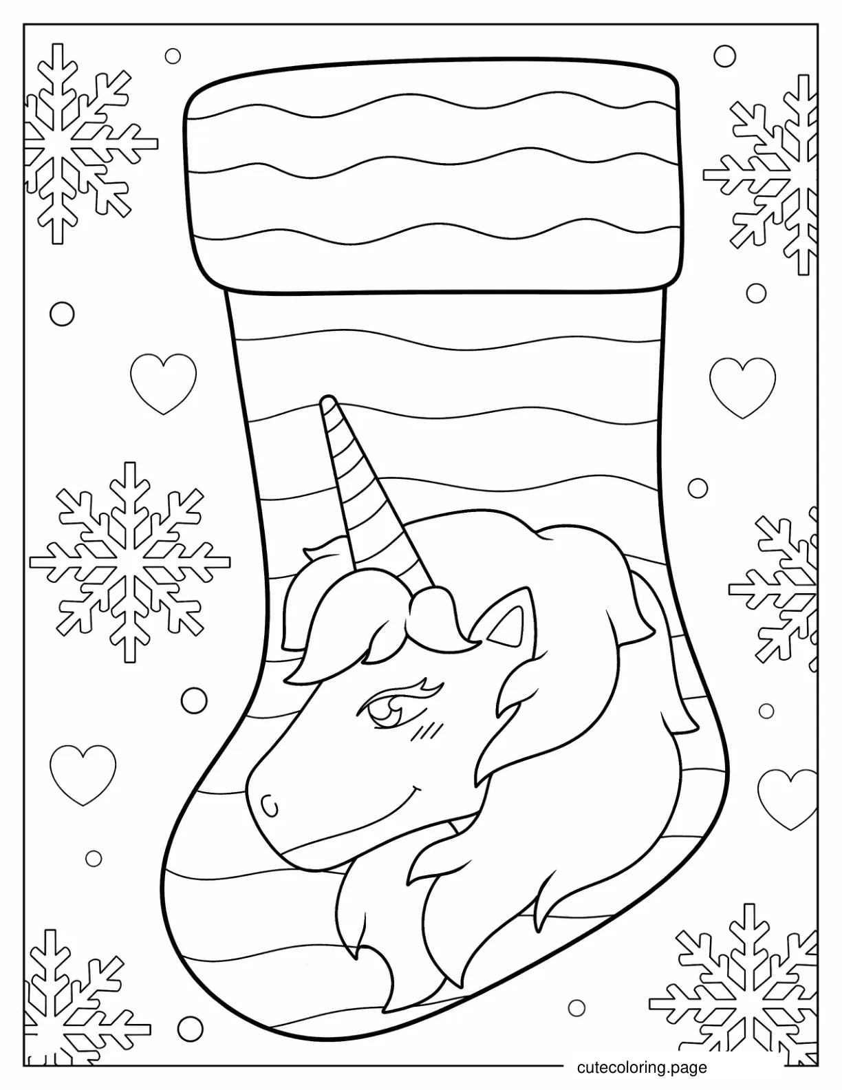 Christmas Stocking With Cute Unicorn To Color coloring page