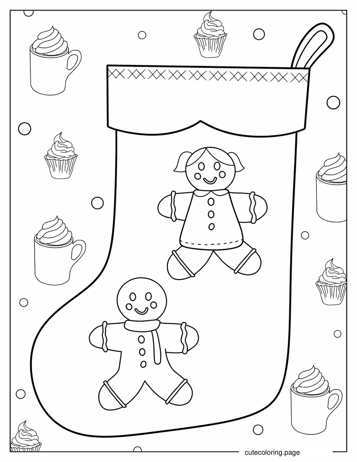 Christmas Stocking With Gingerbread Man To Color coloring page