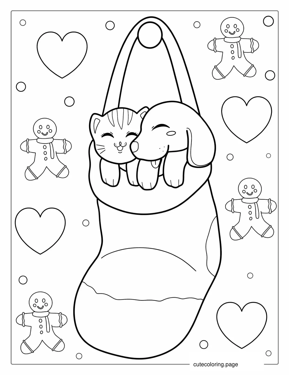 Christmas Stocking With a Puppy And Kitten 1 coloring page