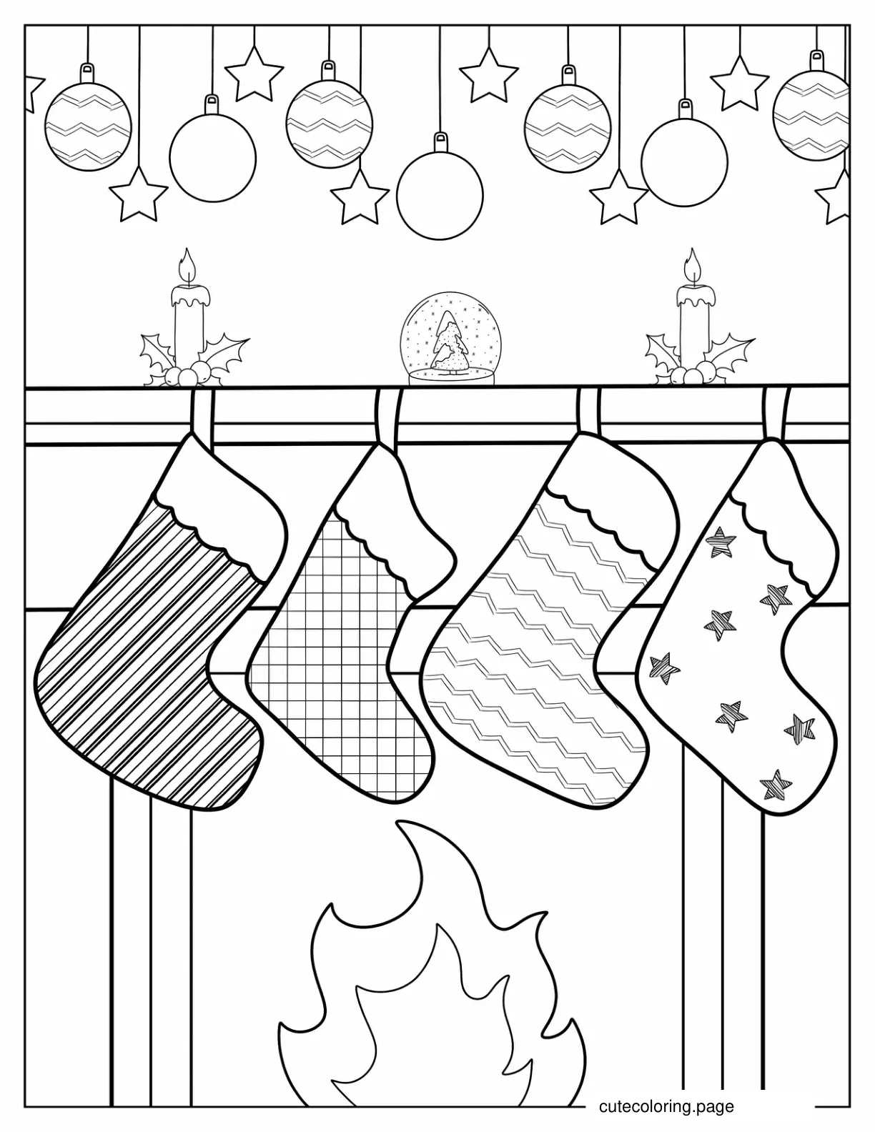 Christmas Stockings Hanging Over Fireplace coloring page