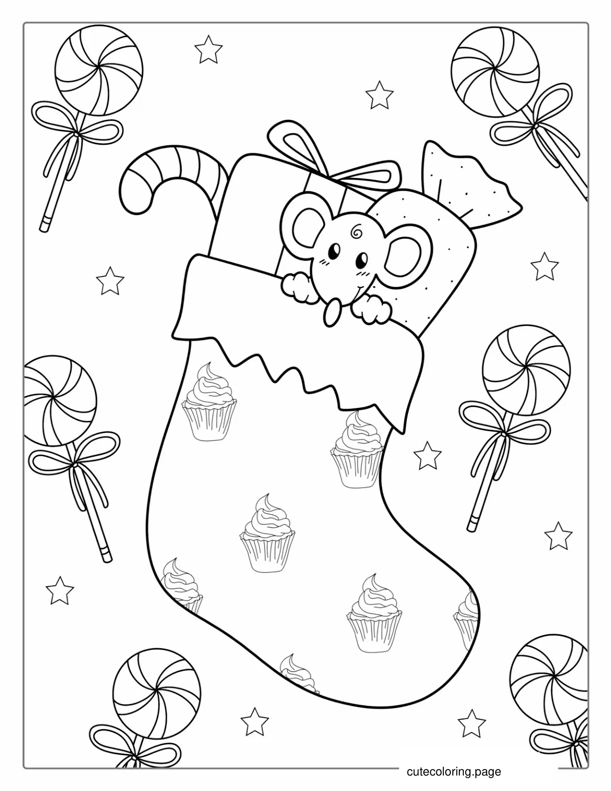 Cute Christmas Stocking With Lollipops Coloring Page coloring page