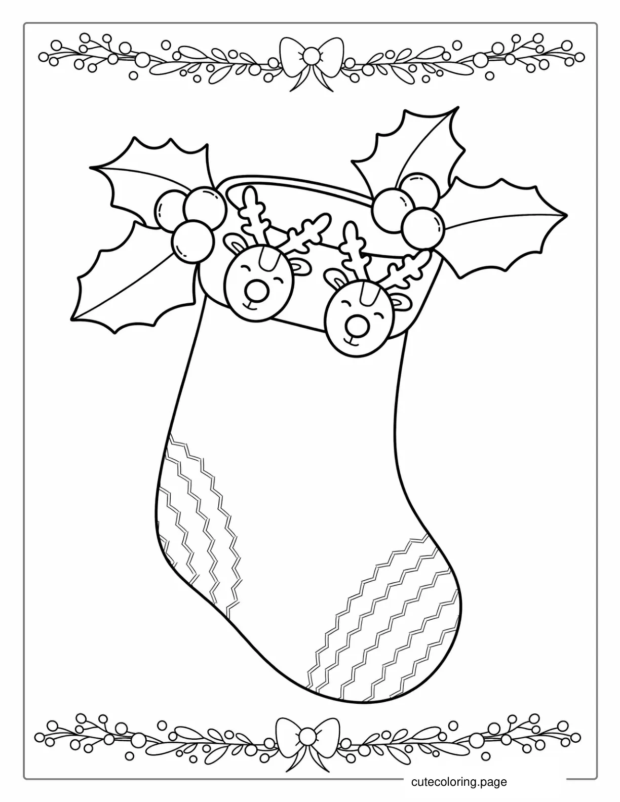 Easy Christmas Stocking For Toddlers With Reindeer coloring page