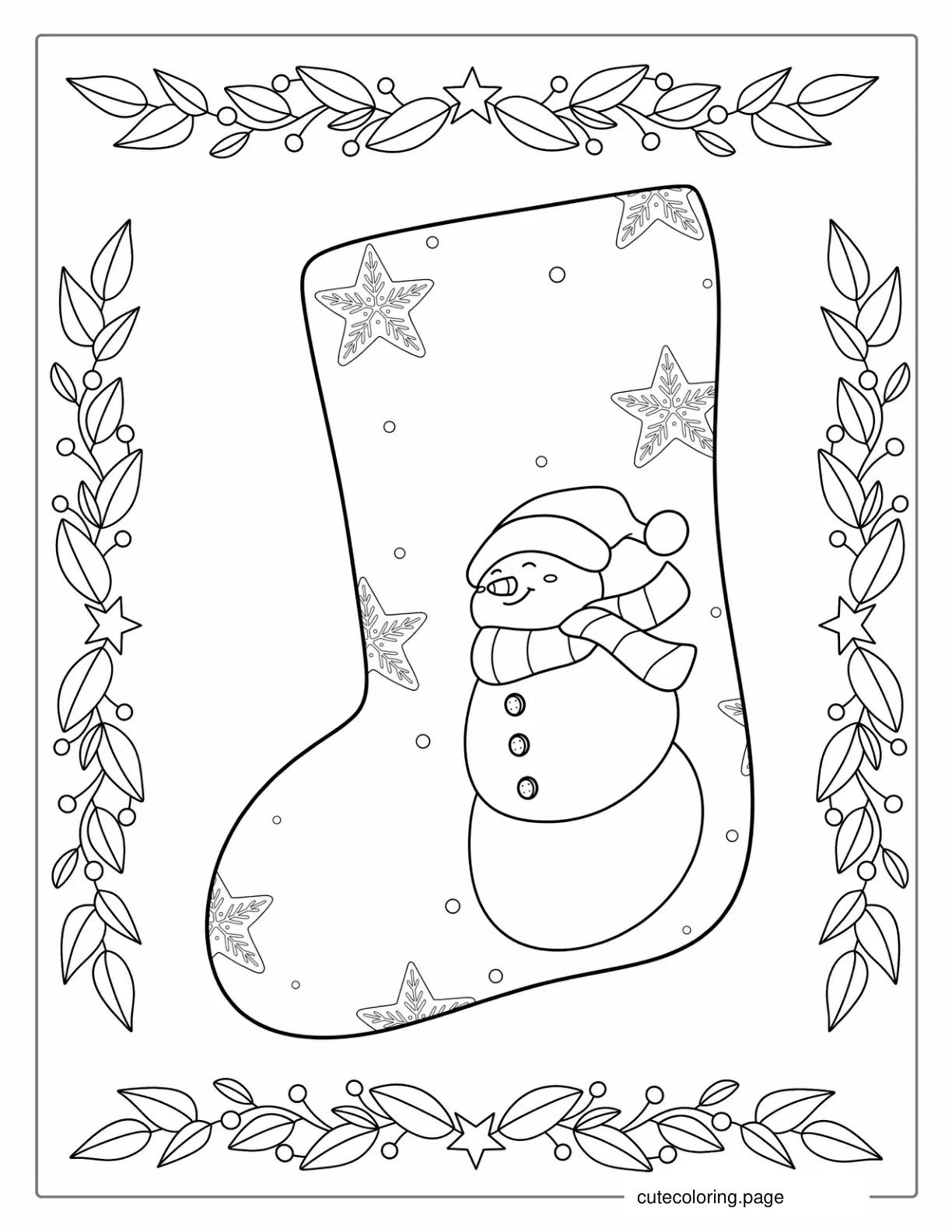 Easy Christmas Stocking To Color With Snowman 1 coloring page