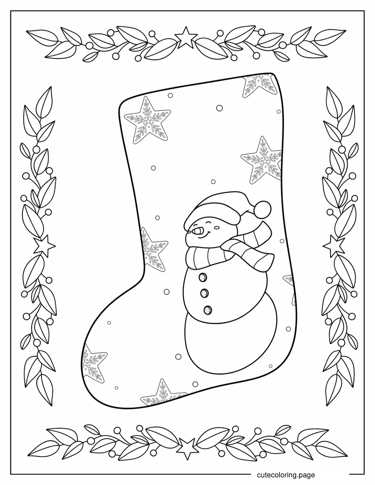 Easy Christmas Stocking To Color With Snowman coloring page