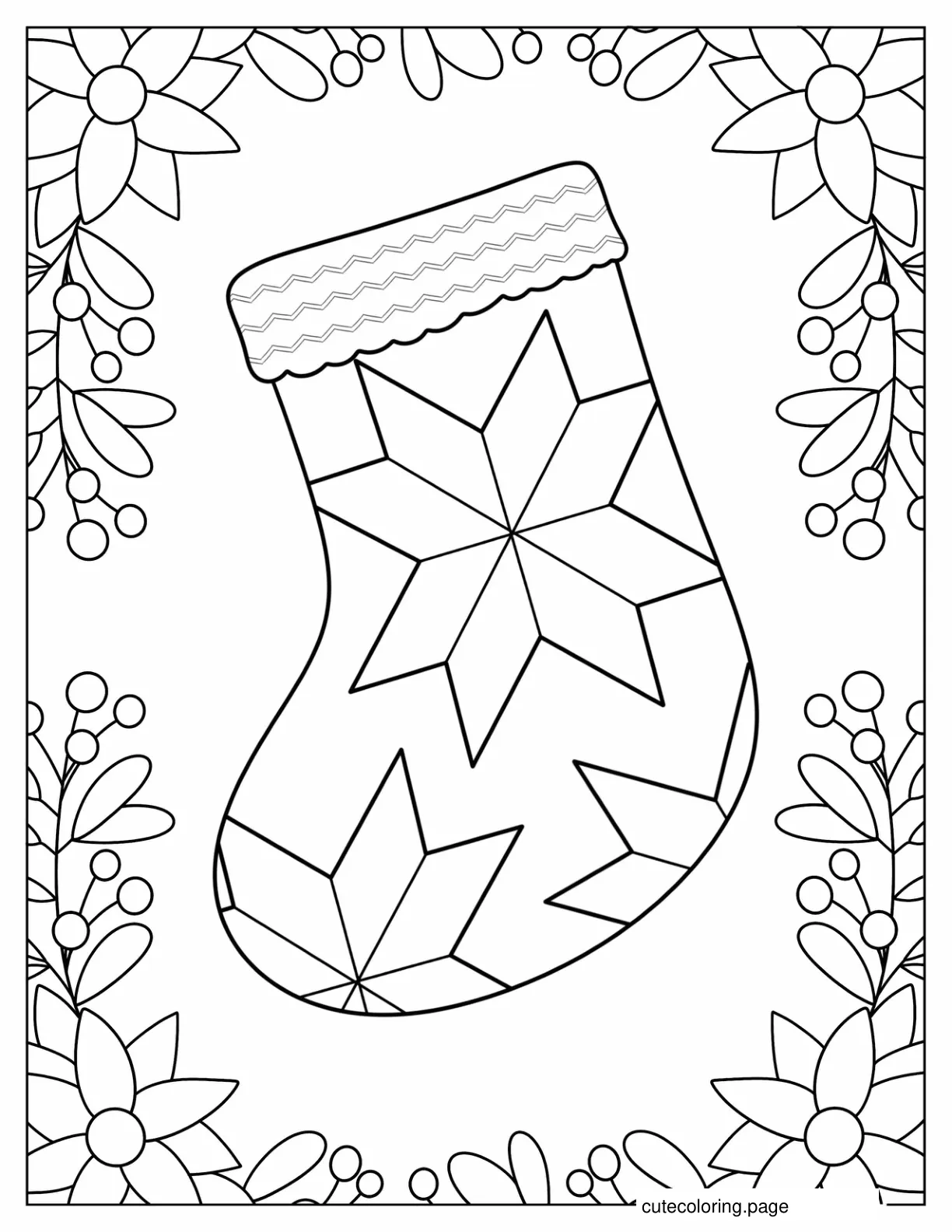 Easy To Color Christmas Stocking For Preschoolers coloring page