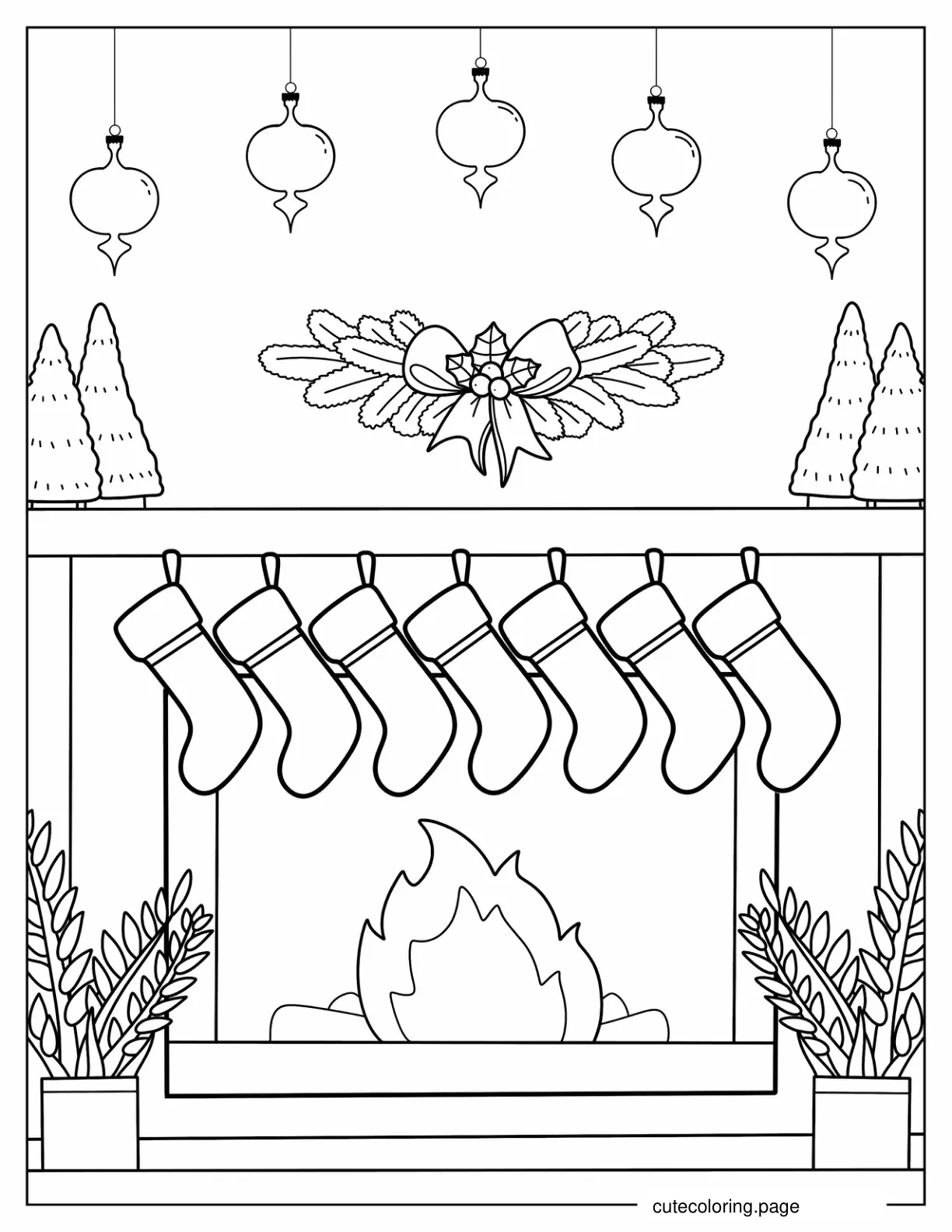 Hanging Christmas Stockings Over Fireplace coloring page