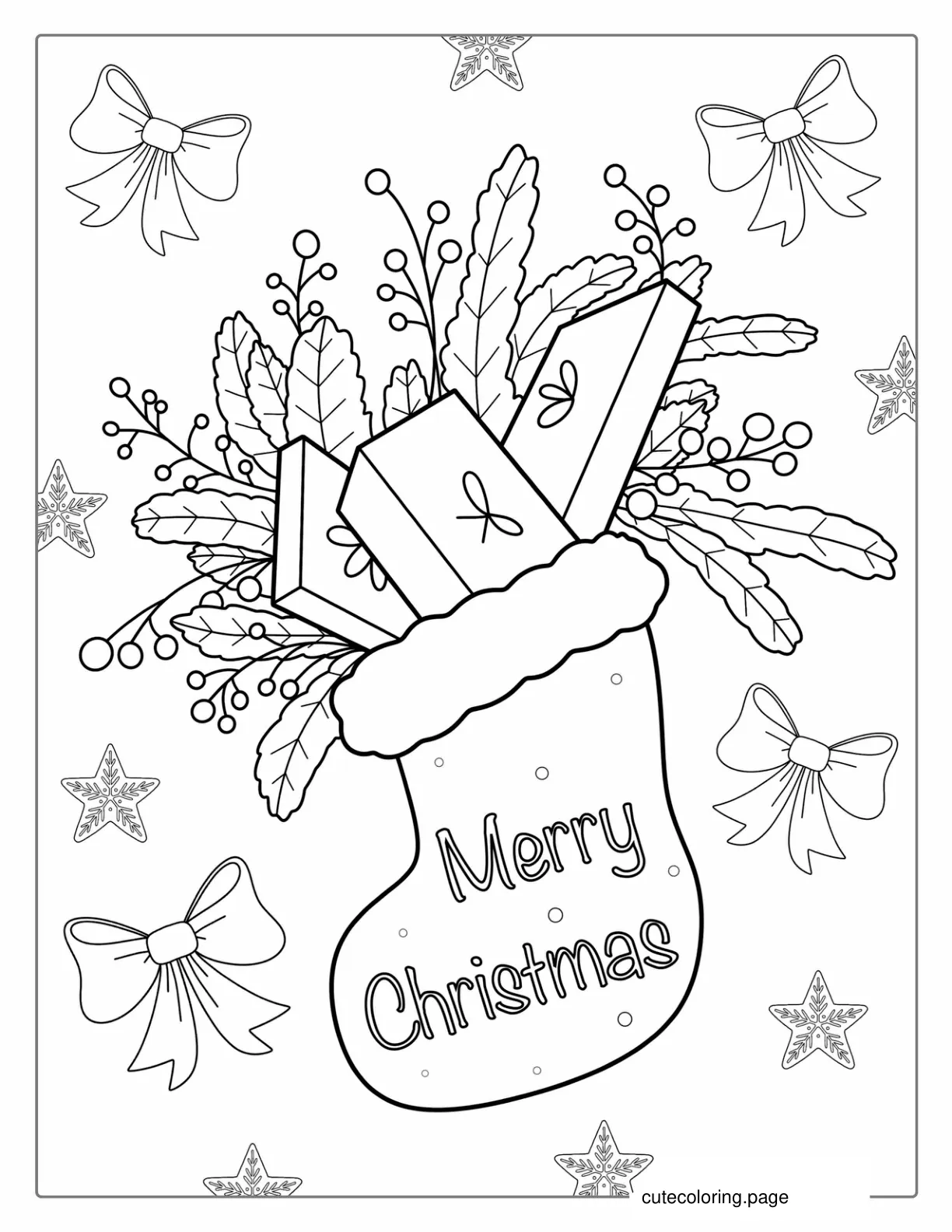 Merry Christmas Stocking With Mistletoe 1 coloring page