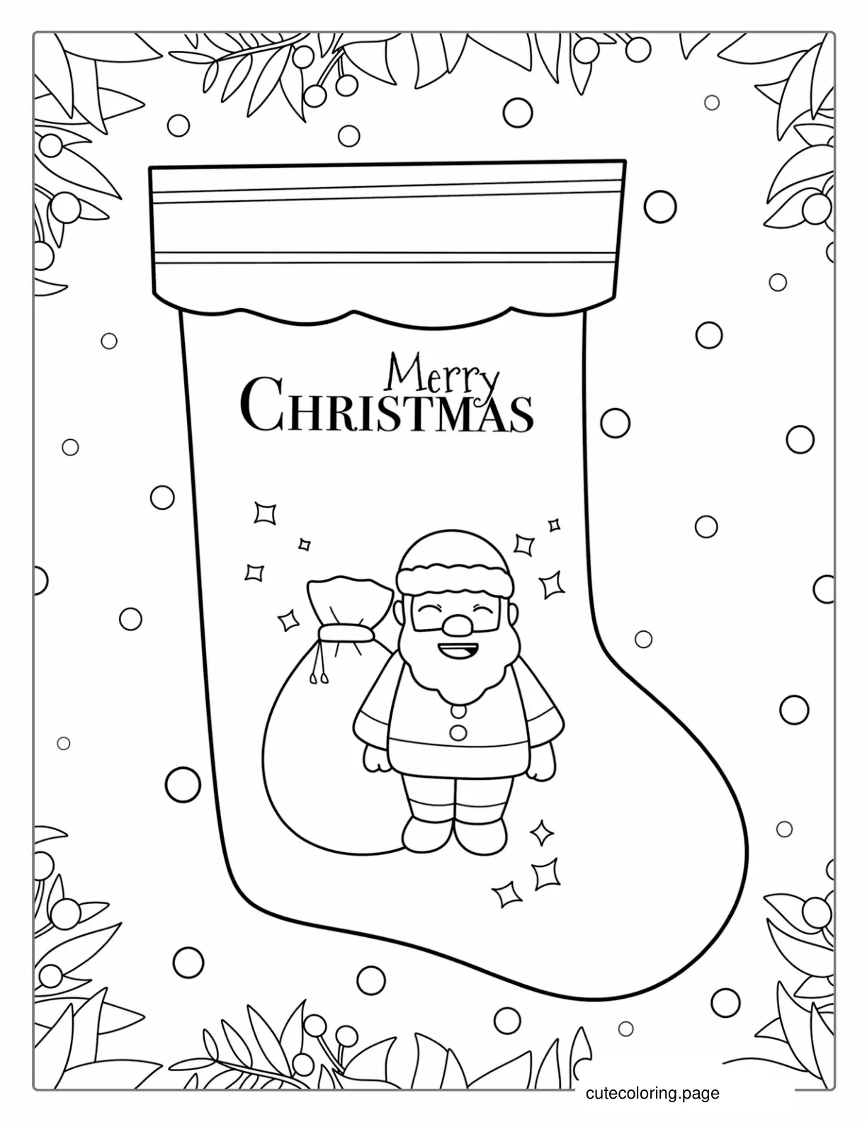 Merry Christmas Stocking With Santa Coloring Page 1 coloring page