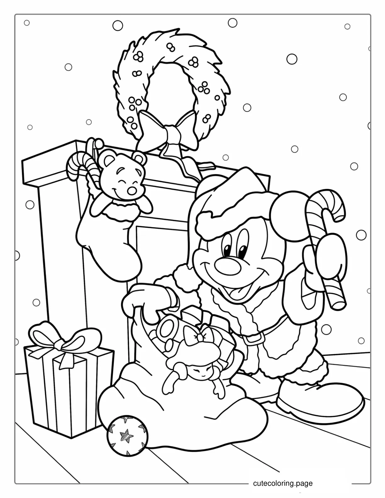 Mickey Mouse With Christmas Stocking To Color 1 coloring page