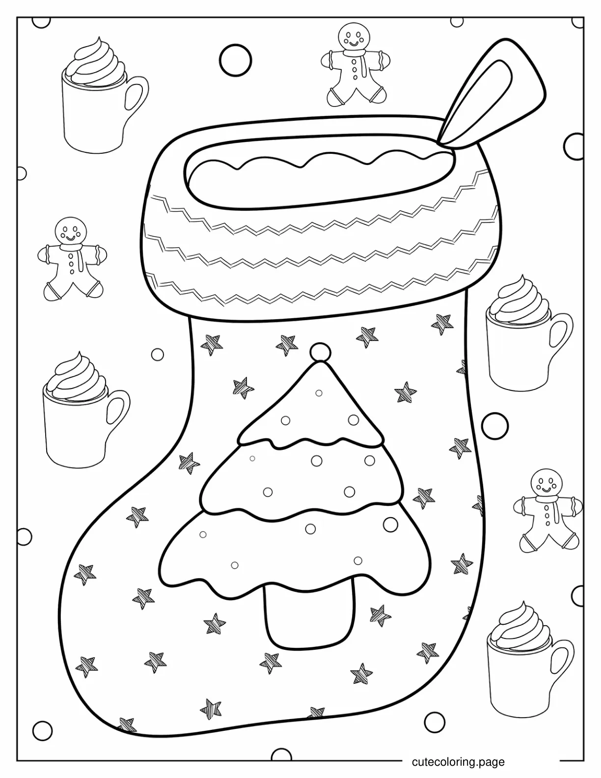 Stocking With Christmas Tree To Color coloring page