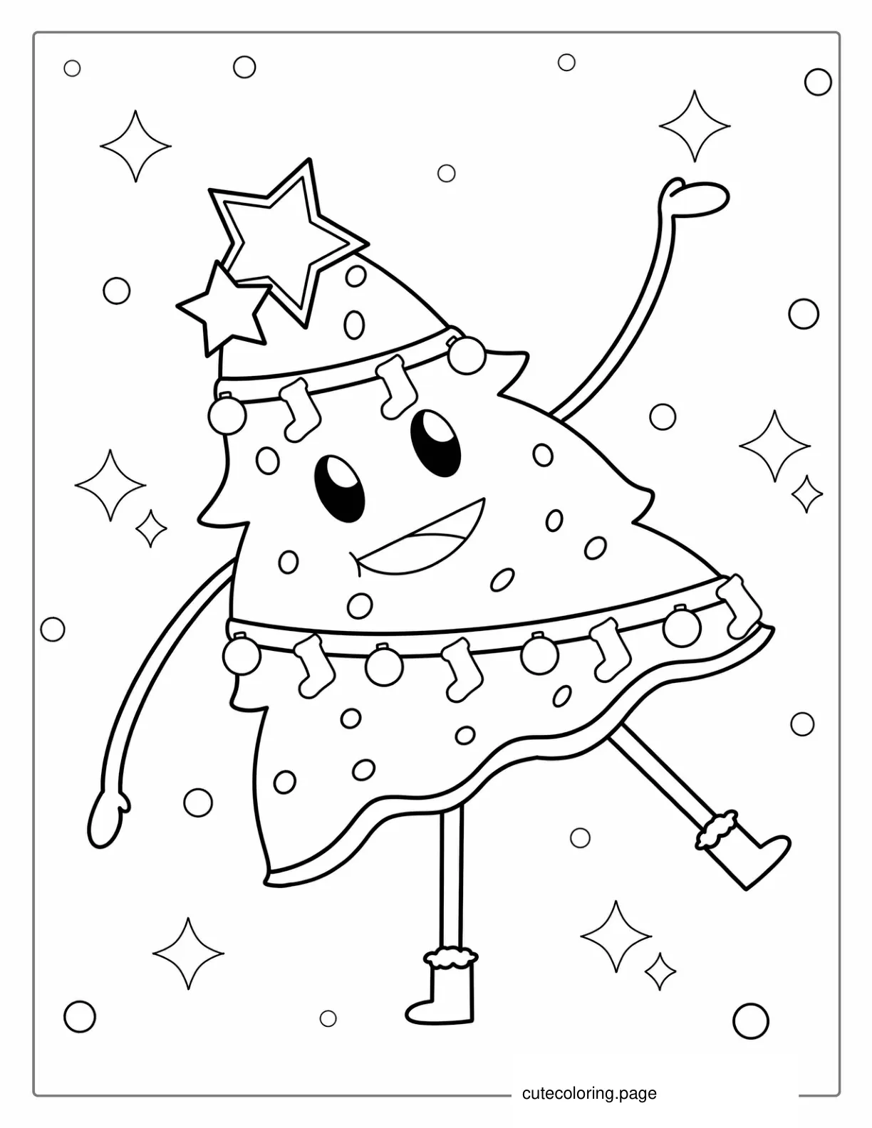 Cartoon Christmas Tree To Color For Kids coloring page